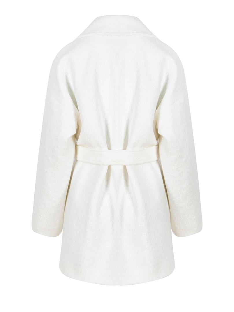 Kar Beyaz Kaşe Kuşaklı Kaban - Beyaz