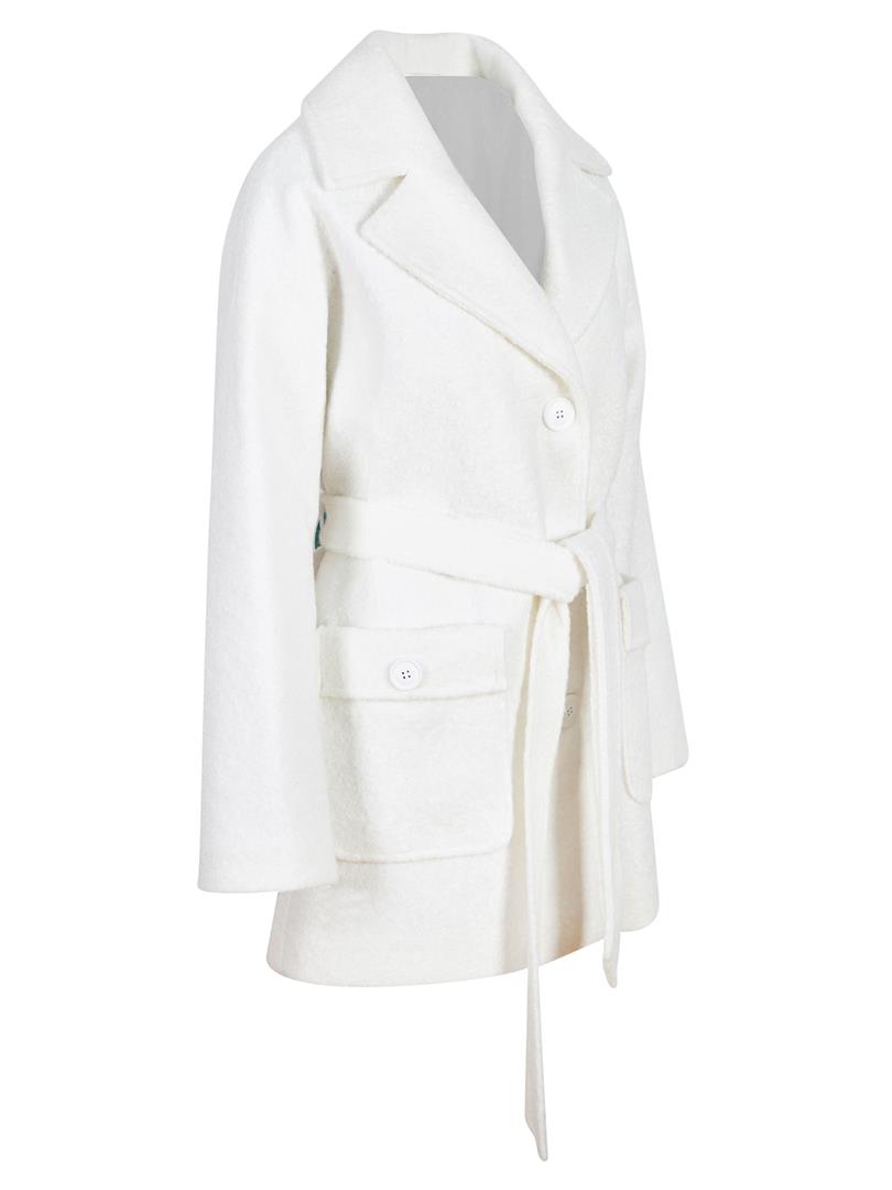 Kar Beyaz Kaşe Kuşaklı Kaban - Beyaz