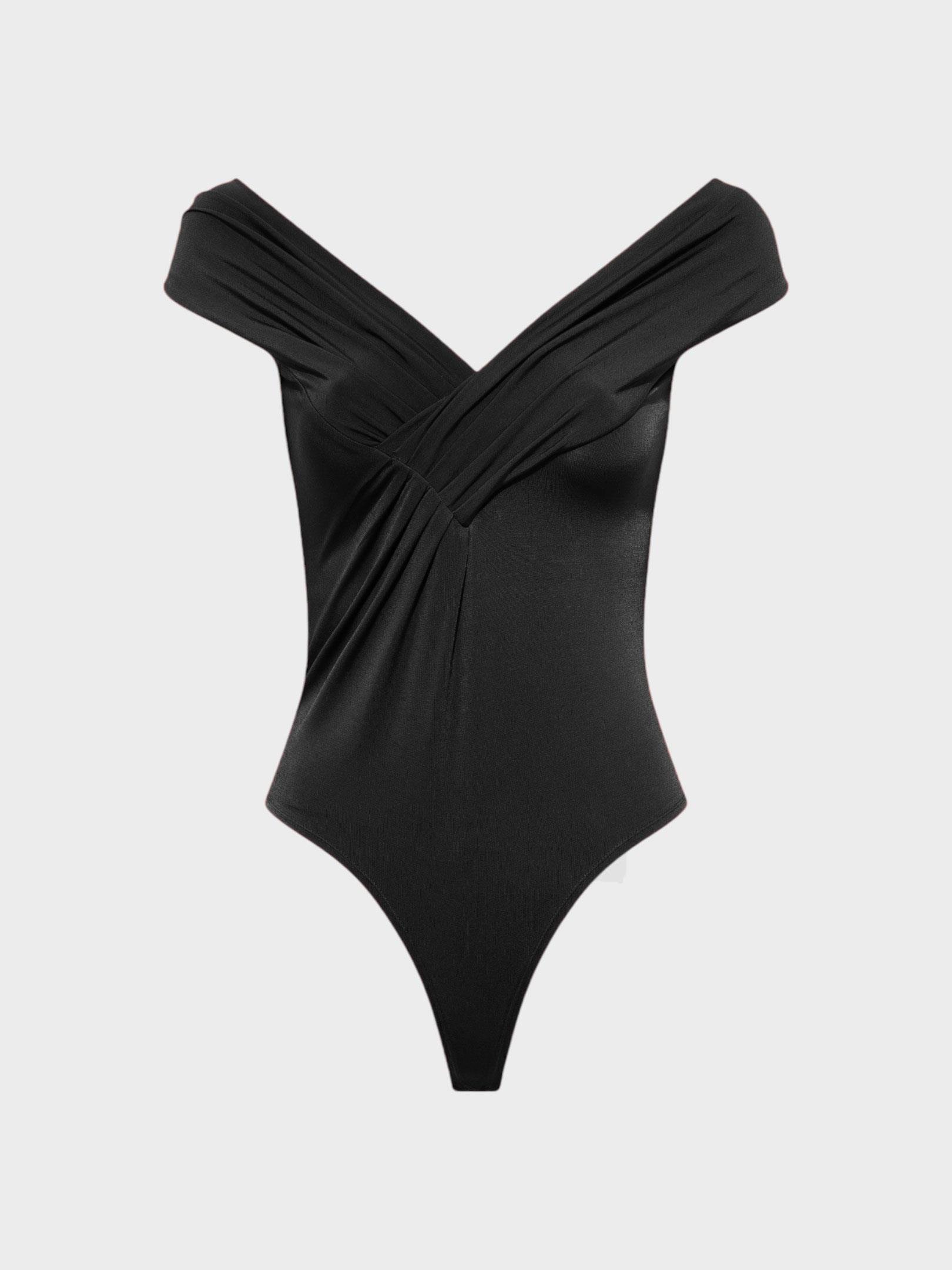 Kayık Yaka Büzgü Detaylı Kolsuz Body - Siyah Body Modelleri