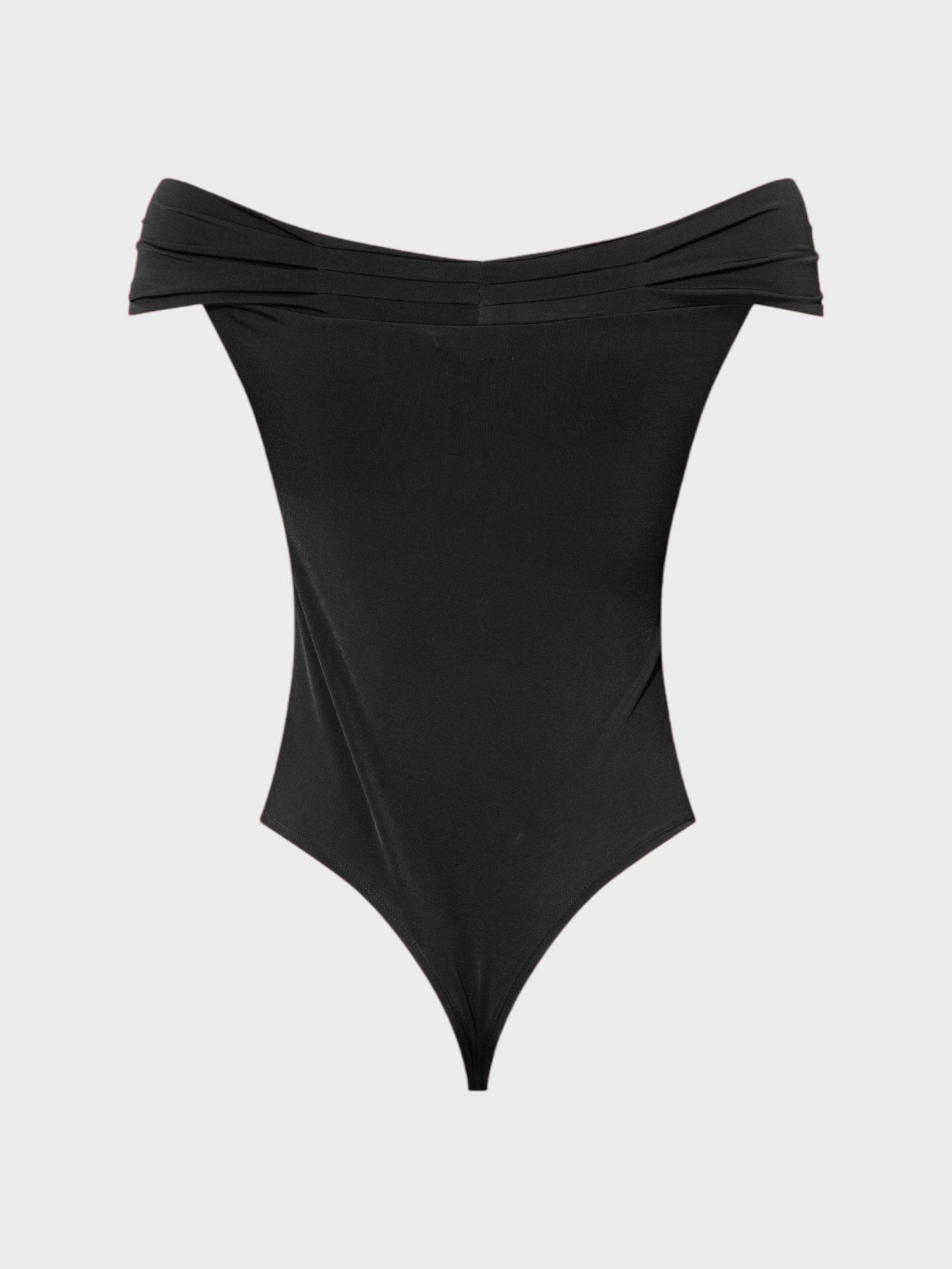 Kayık Yaka Büzgü Detaylı Kolsuz Body - Siyah Body Modelleri