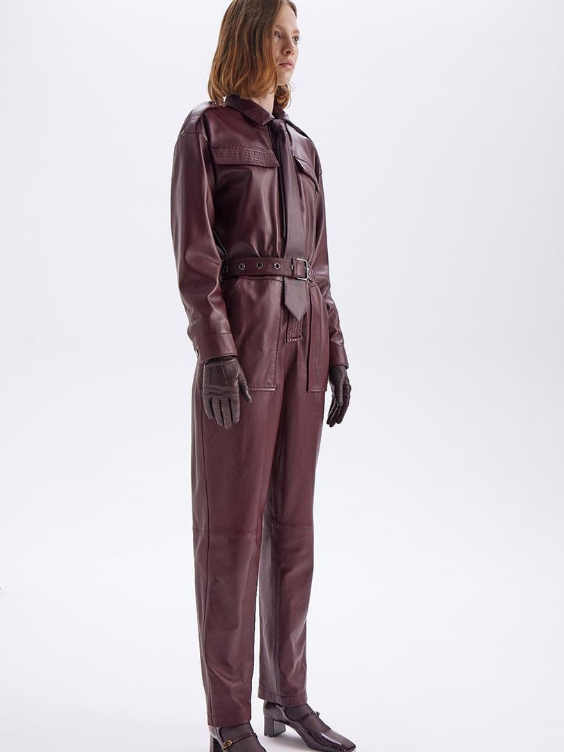 Kemerli Deri Tulum - Bordo Deri Tulum Modelleri