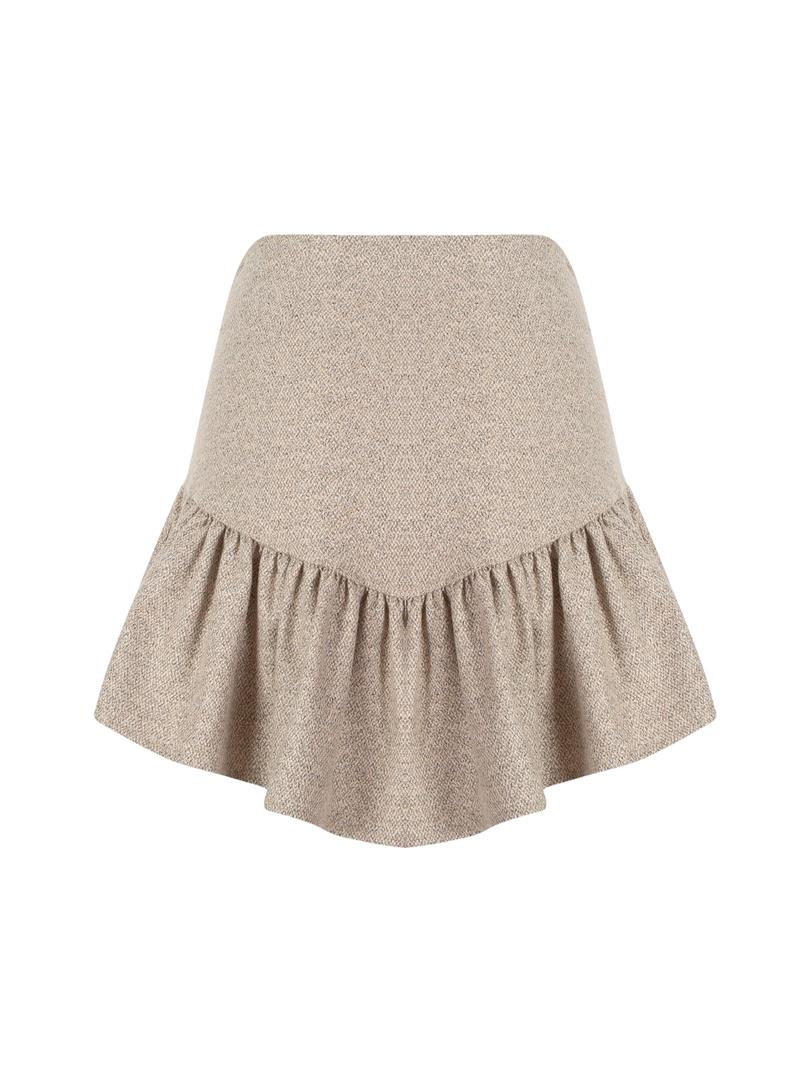 Kırçıllı Dokuma Mini Etek - Bej