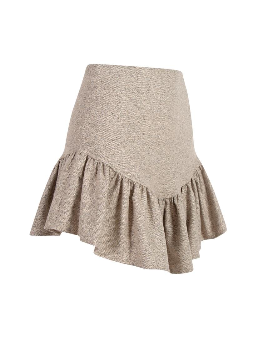 Kırçıllı Dokuma Mini Etek - Bej