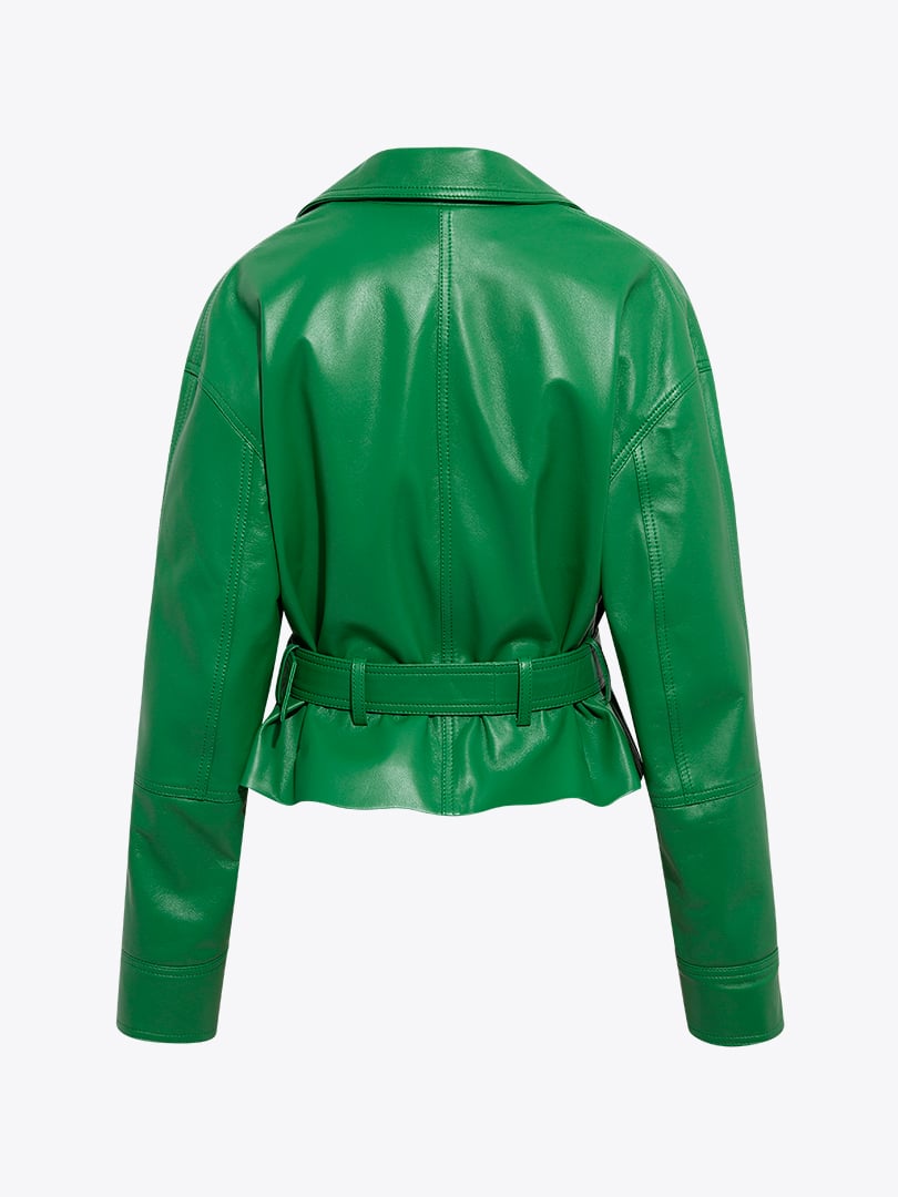 Kısa Deri Kemerli Ceket - Yeşil