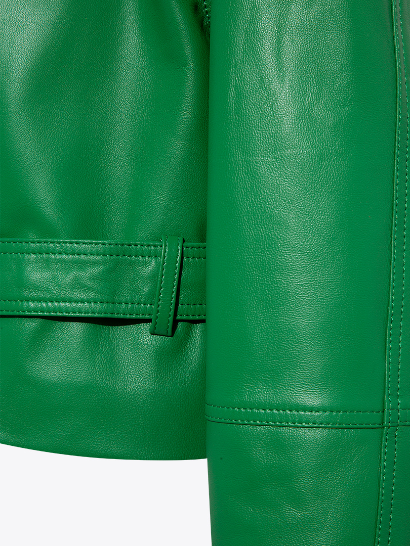 Kısa Deri Kemerli Ceket - Yeşil