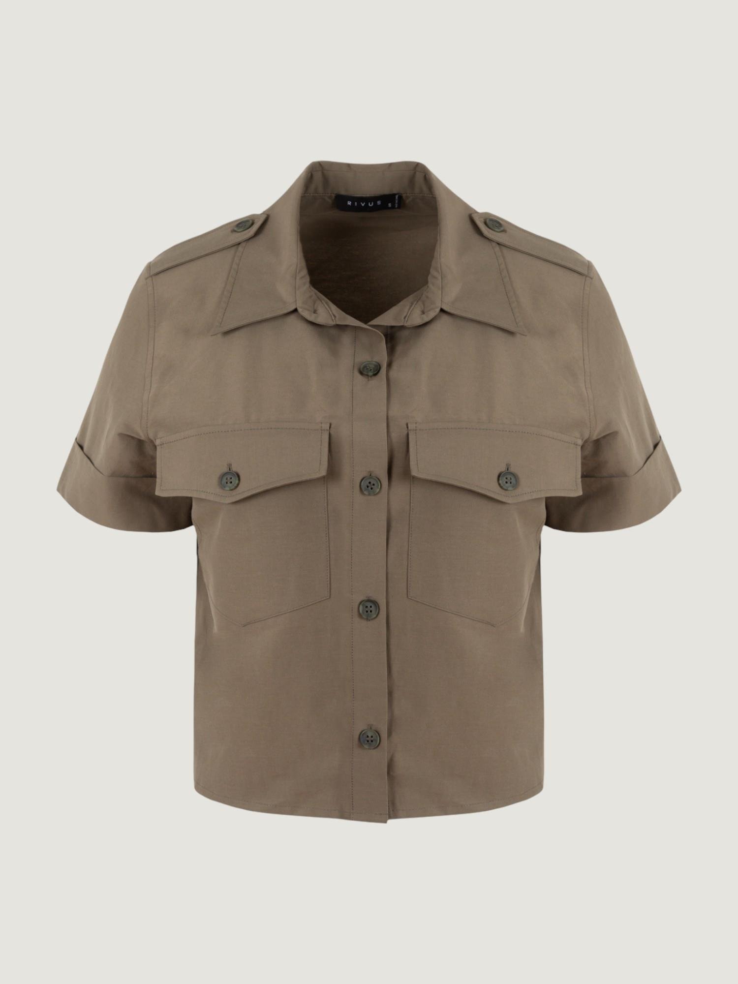 Kısa Kol Düğme Detaylı Gömlek-Haki Gömlek Modelleri