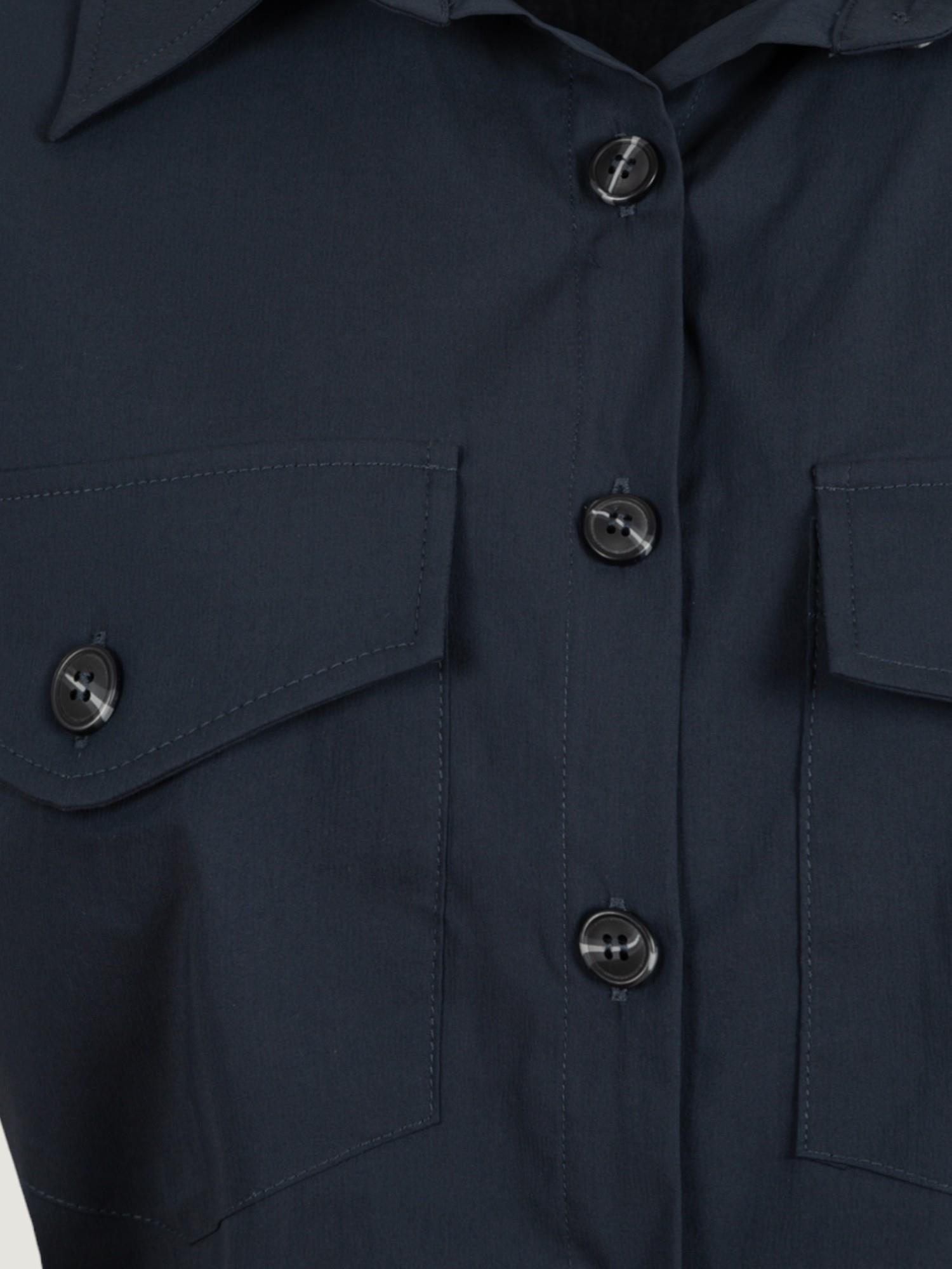 Kısa Kol Düğme Detaylı Gömlek - Lacivert Gömlek Modelleri