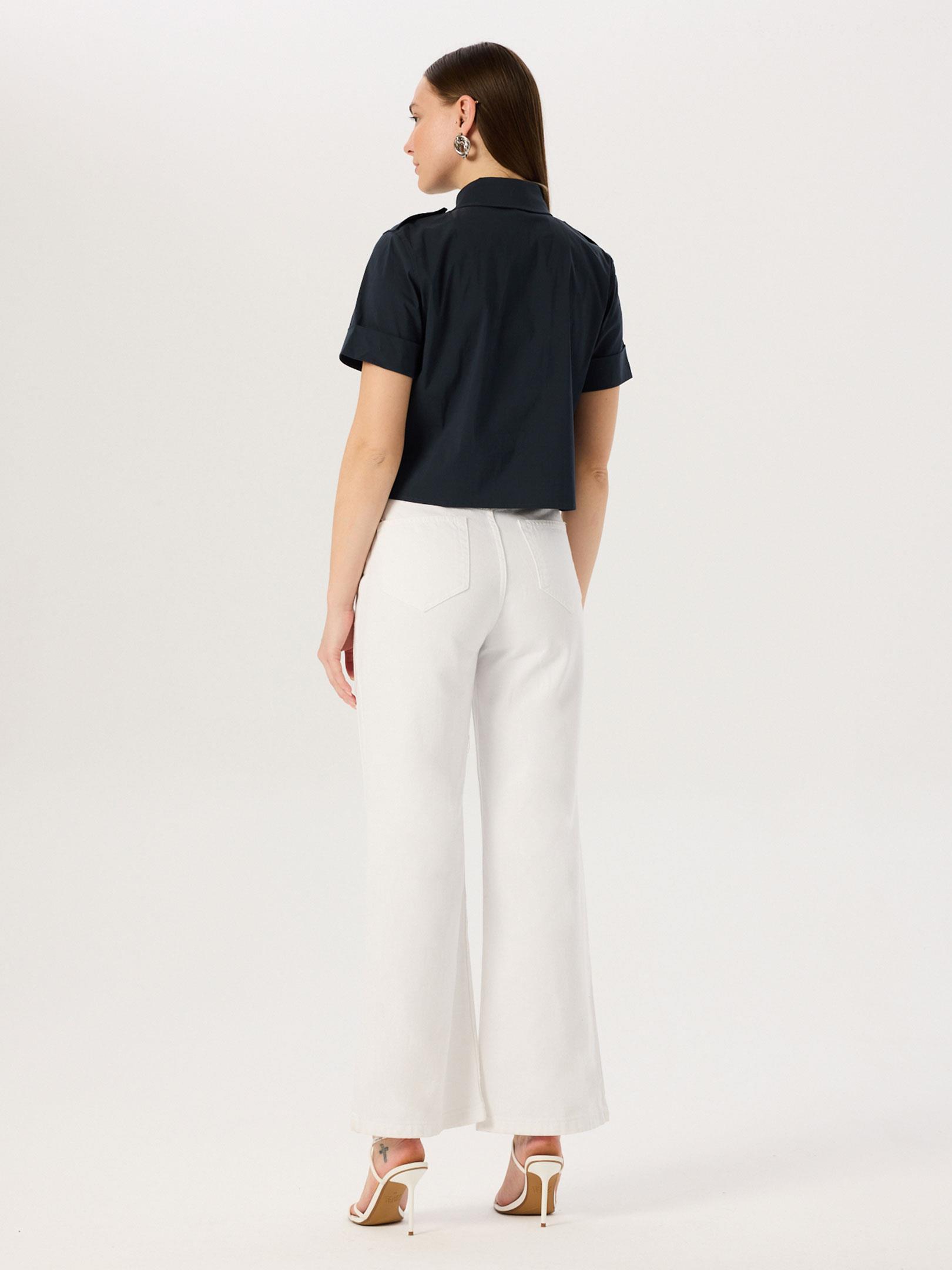 Kısa Kol Düğme Detaylı Gömlek - Lacivert Gömlek Modelleri