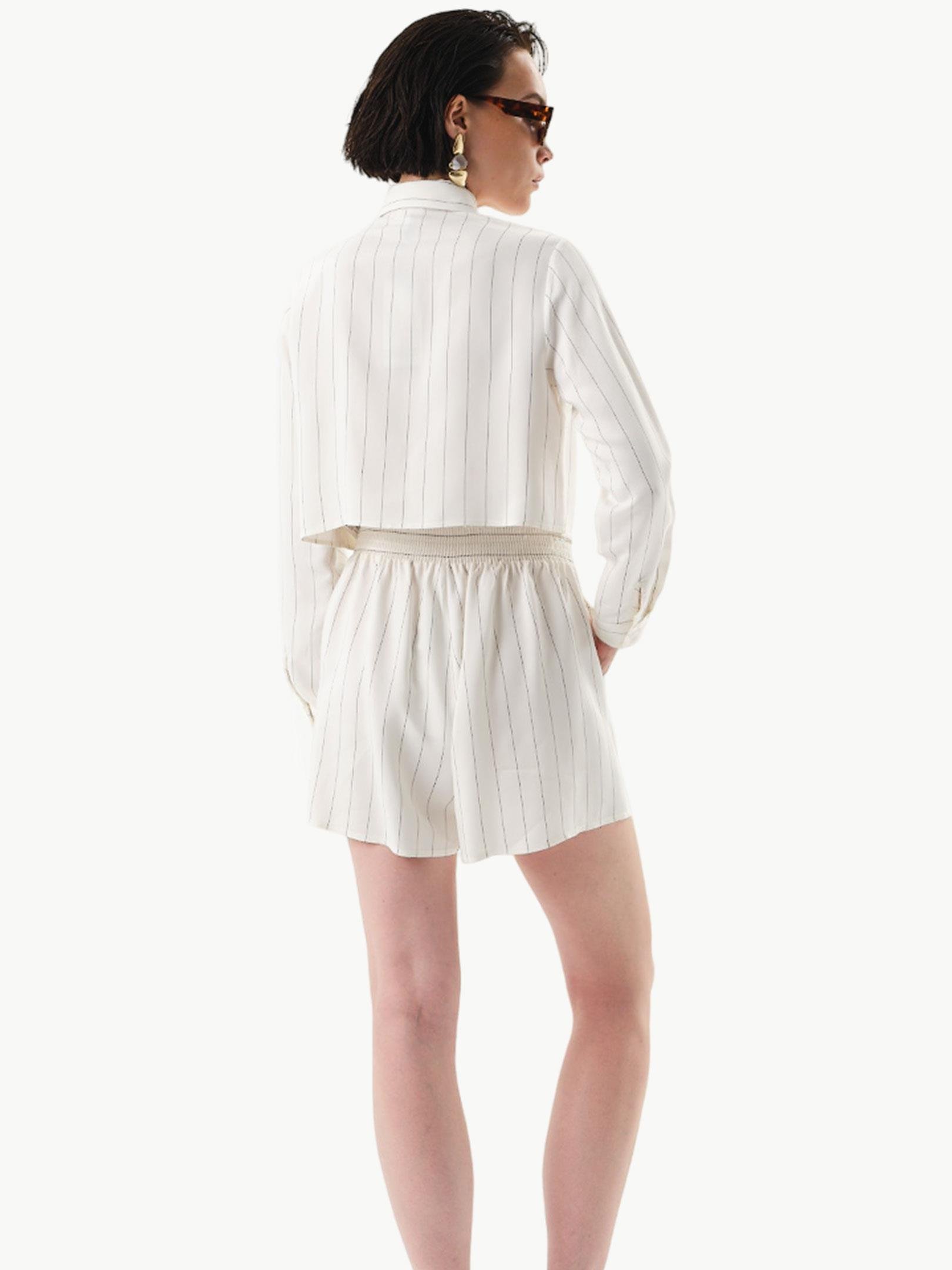 Kısa ve Dökümlü Viskon Gömlek - Çizgili Gömlek Modelleri