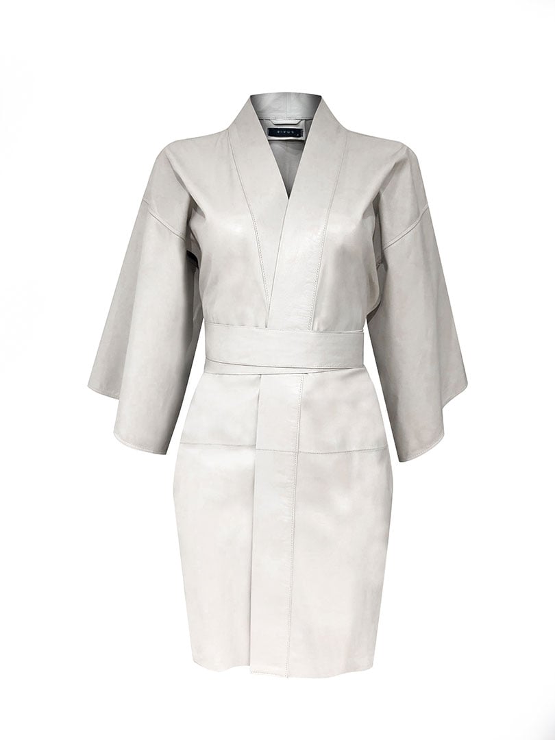 Kol Altı Pencereli Kısa Deri Kimono - Bej