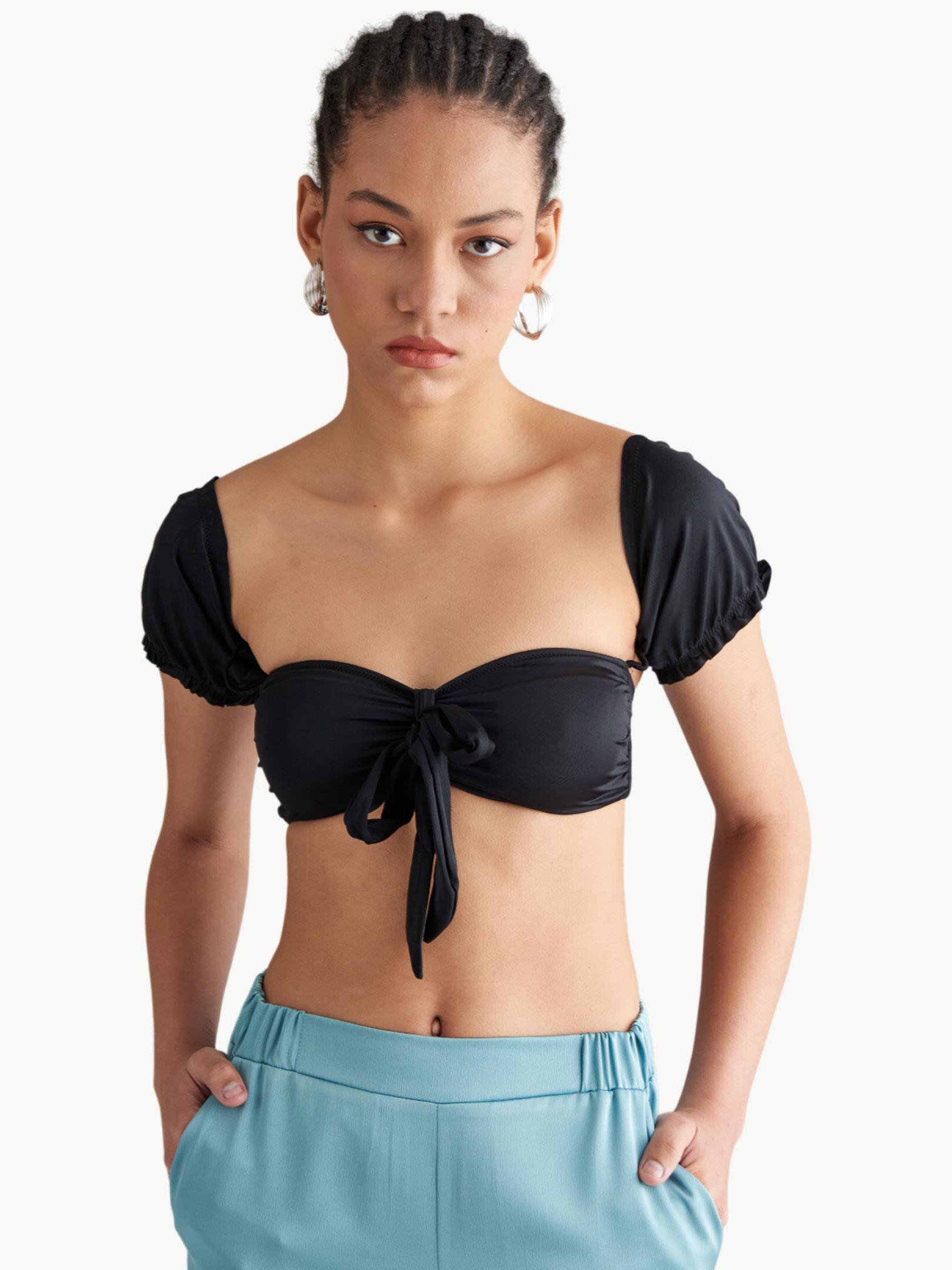 Kollu Siyah Bikini Üstü - Siyah Mayo & Bikini Modelleri