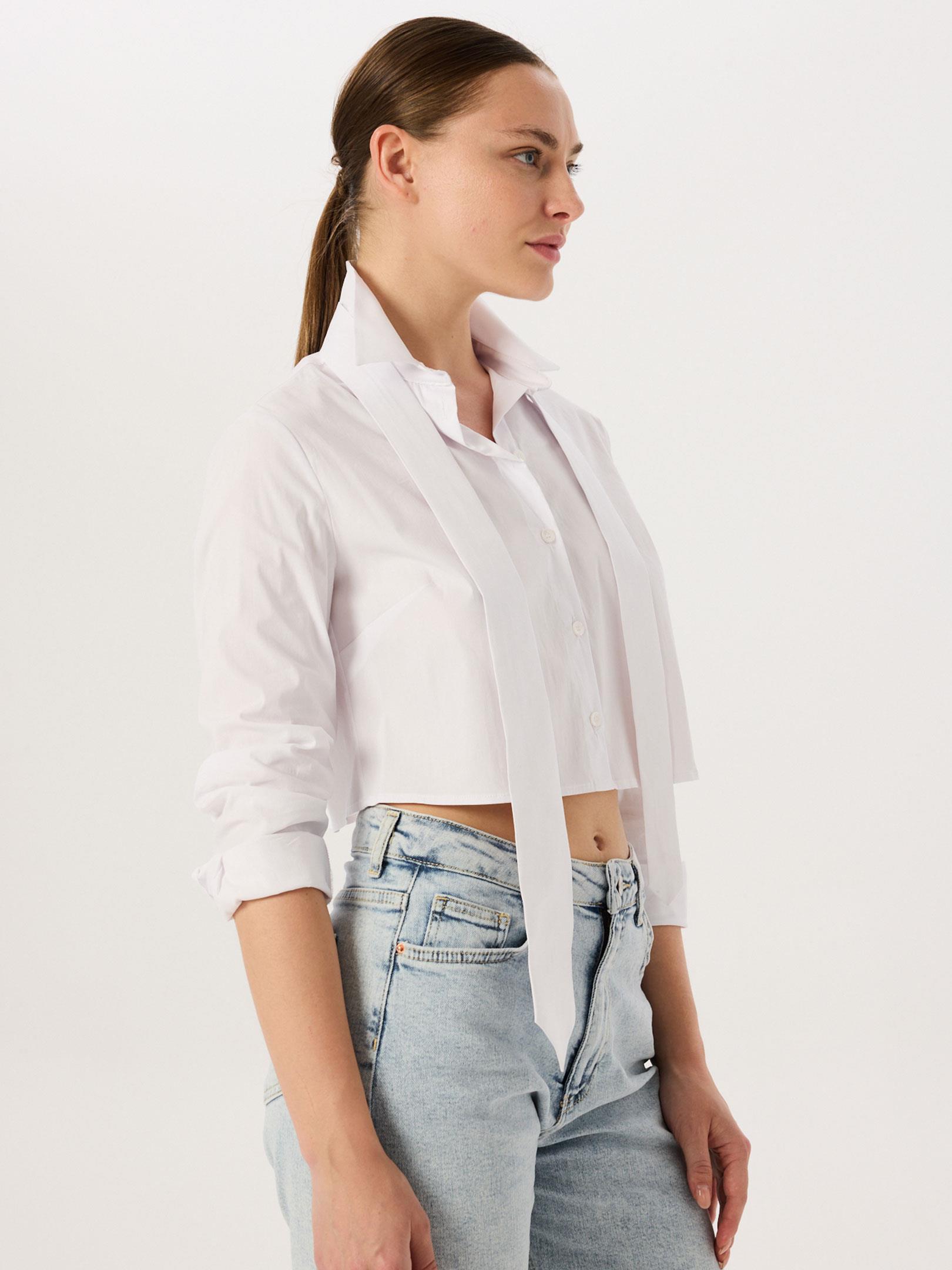 Kravat Aksesuarlı Kısa Koton Gömlek - Beyaz Gömlek Modelleri