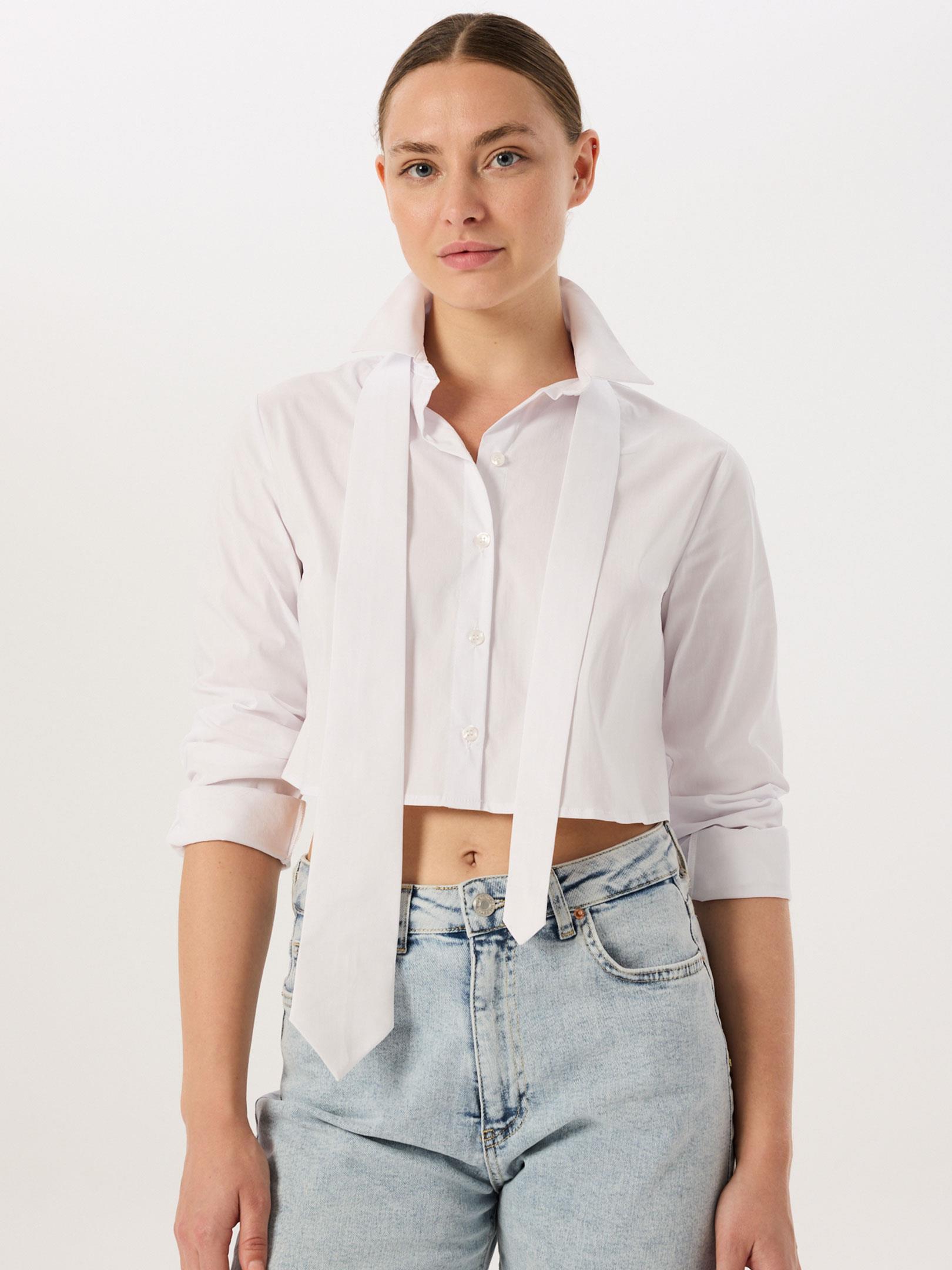 Kravat Aksesuarlı Kısa Koton Gömlek - Beyaz Gömlek Modelleri