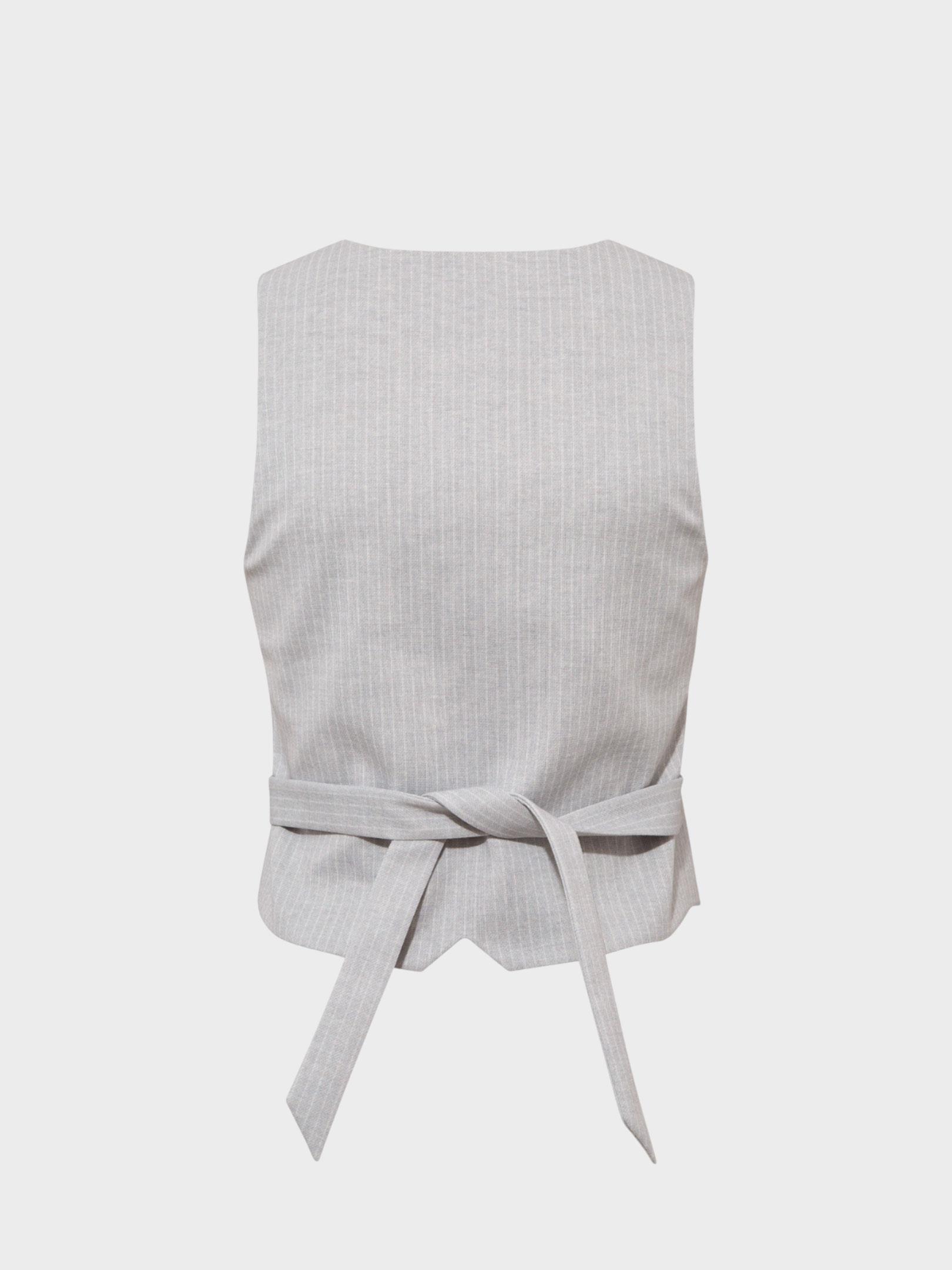 Kruvaze Düğmeli Gri Çizgili Yelek Kategorisiz Modelleri