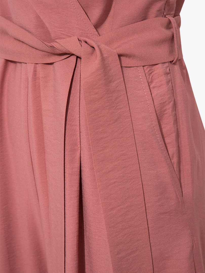 Kruvaze Kapama Bağlamalı Tulum - Gül Kurusu