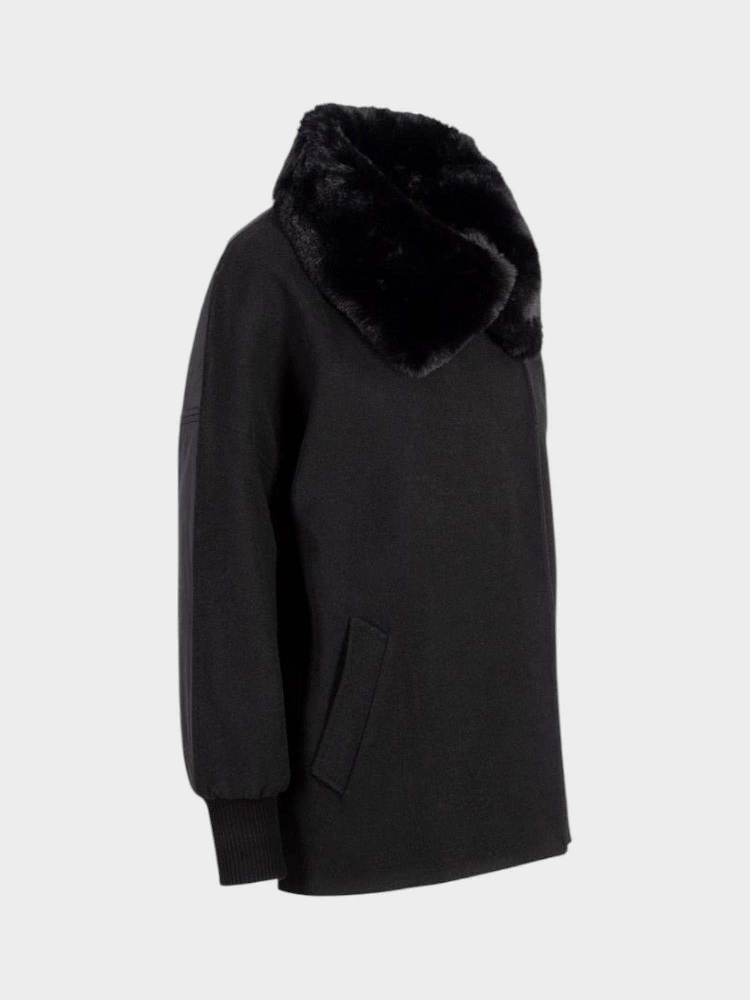 Kürk Yakalı Kaşe Kaban - Siyah Kaban ve Trençkot Modelleri