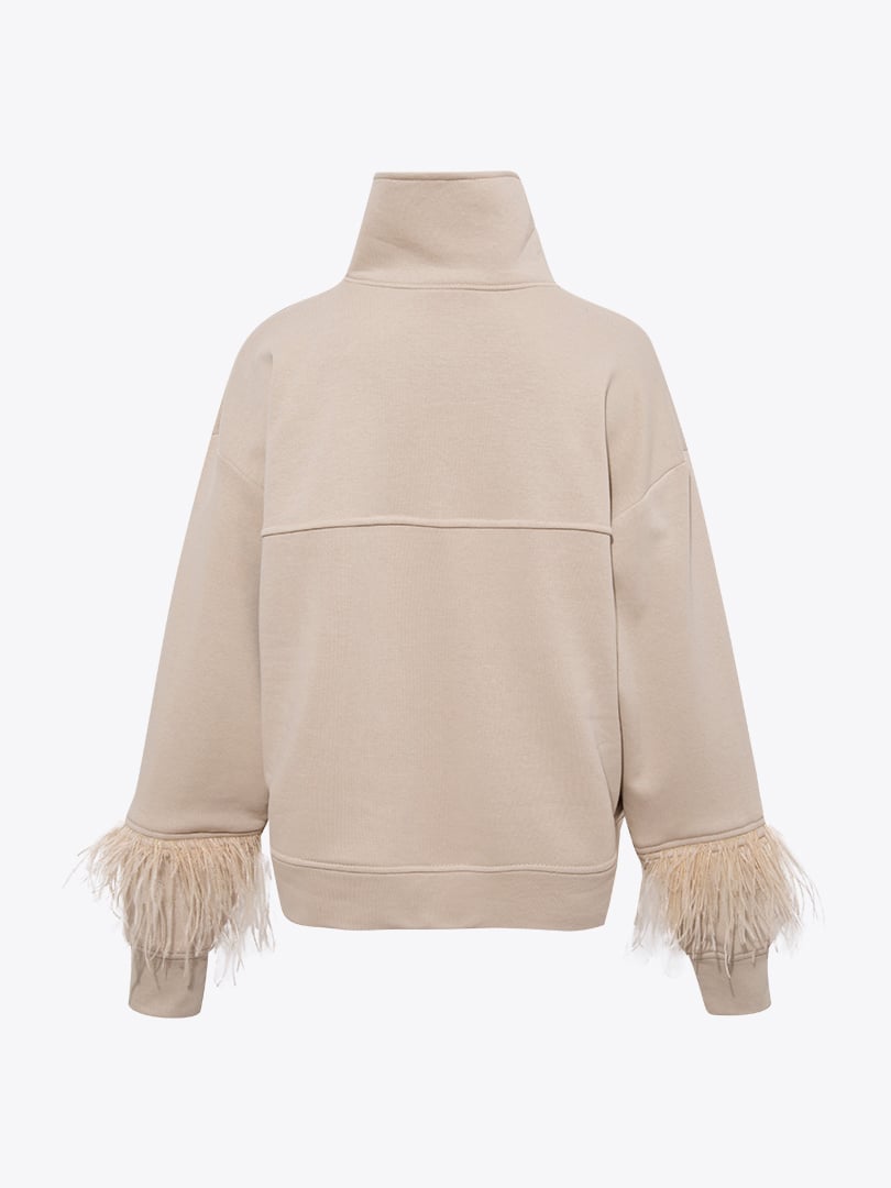 Kuş Tüylü Sweatshirt - Bej