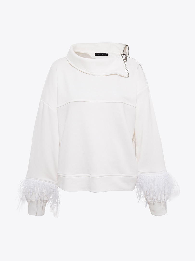 Kuş Tüylü Sweatshirt - Ekru