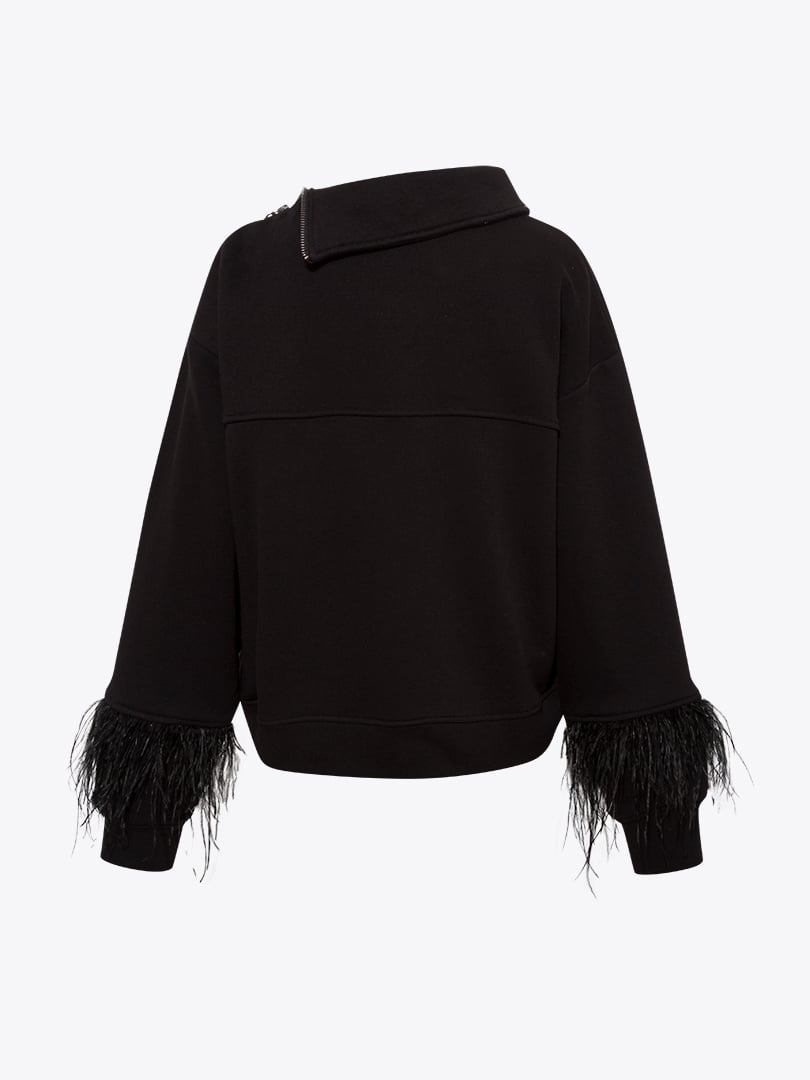 Kuş Tüylü Sweatshirt - Siyah