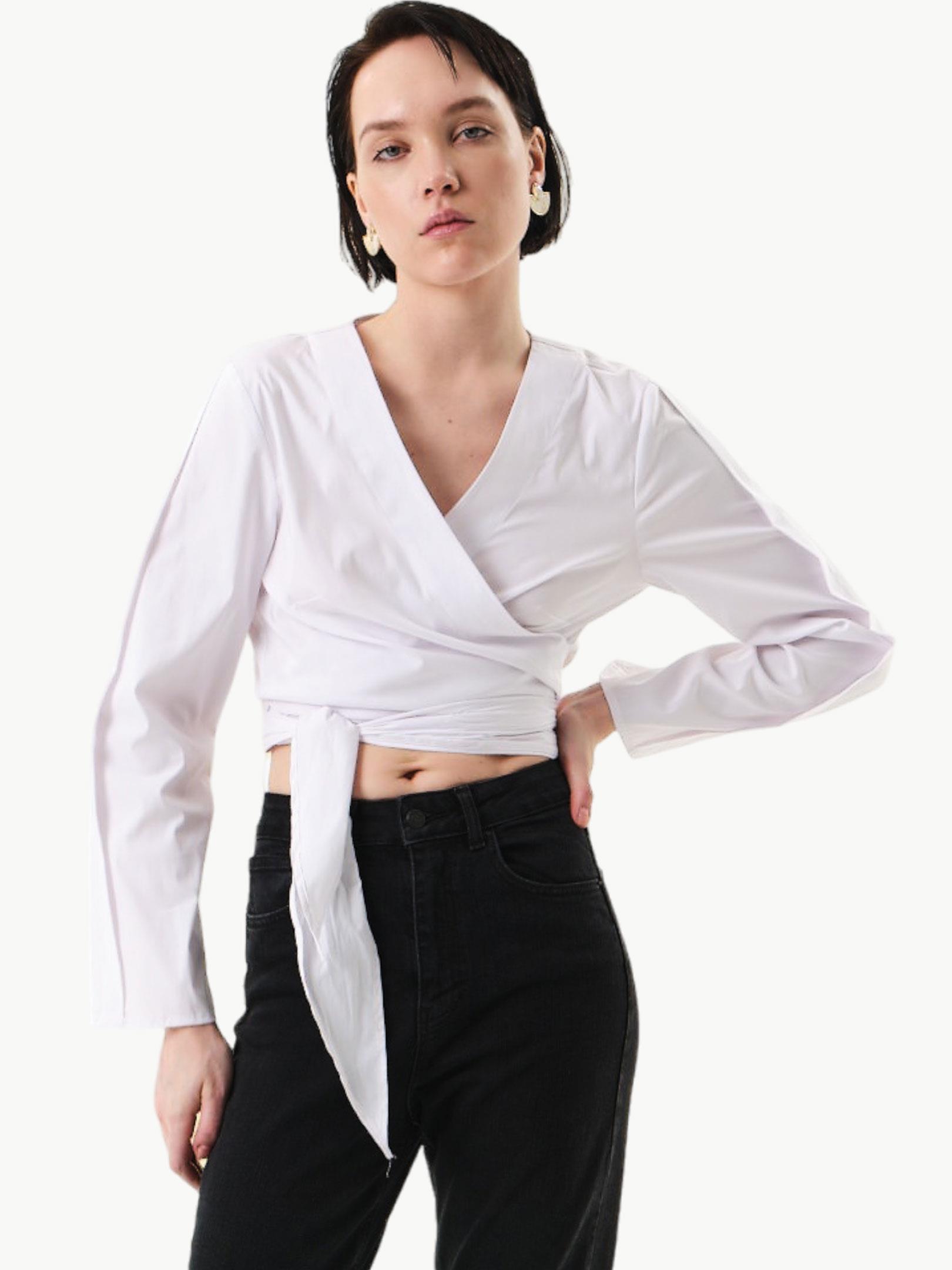 Kuşaklı Koton Gömlek - Beyaz Gömlek Modelleri