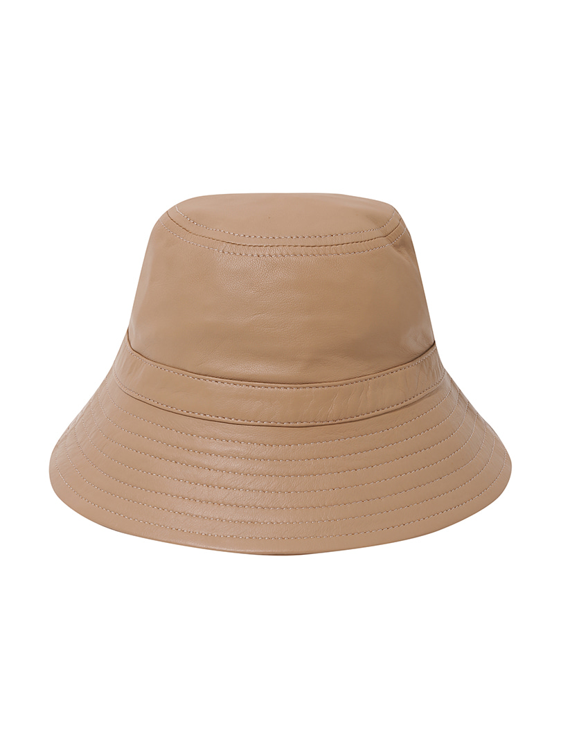 Leather Bucket Hat - Nude