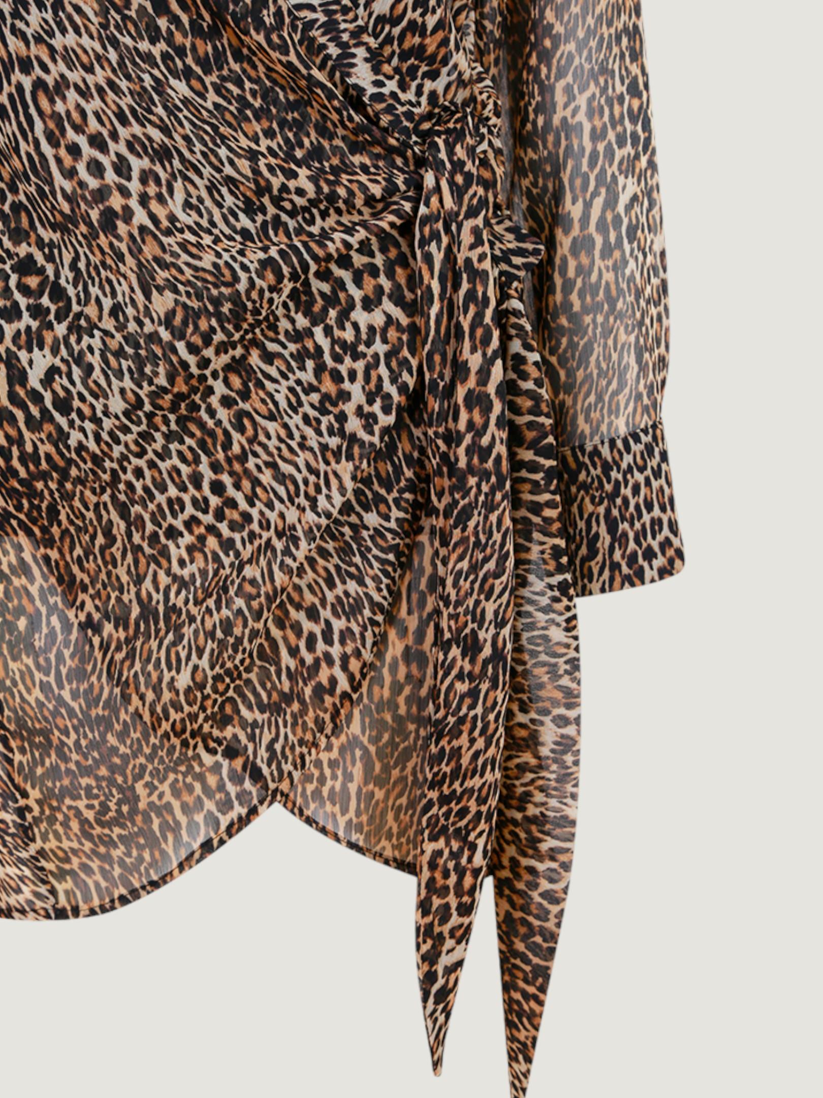 Leopar Desenli Bağlama Detaylı Şifon Elbise - Leopar Elbise Modelleri