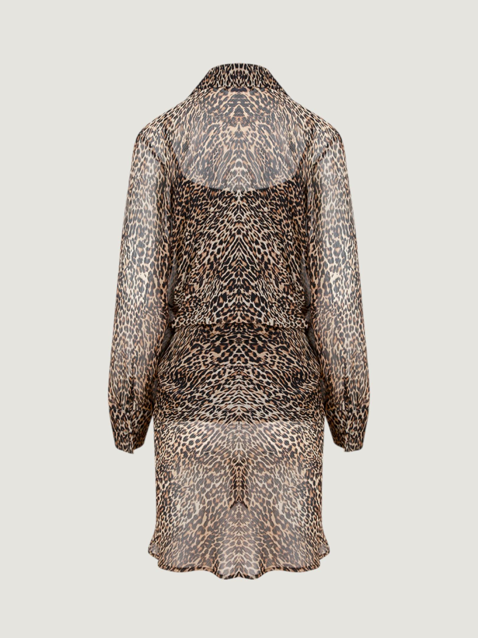 Leopar Desenli Bağlama Detaylı Şifon Elbise - Leopar Elbise Modelleri