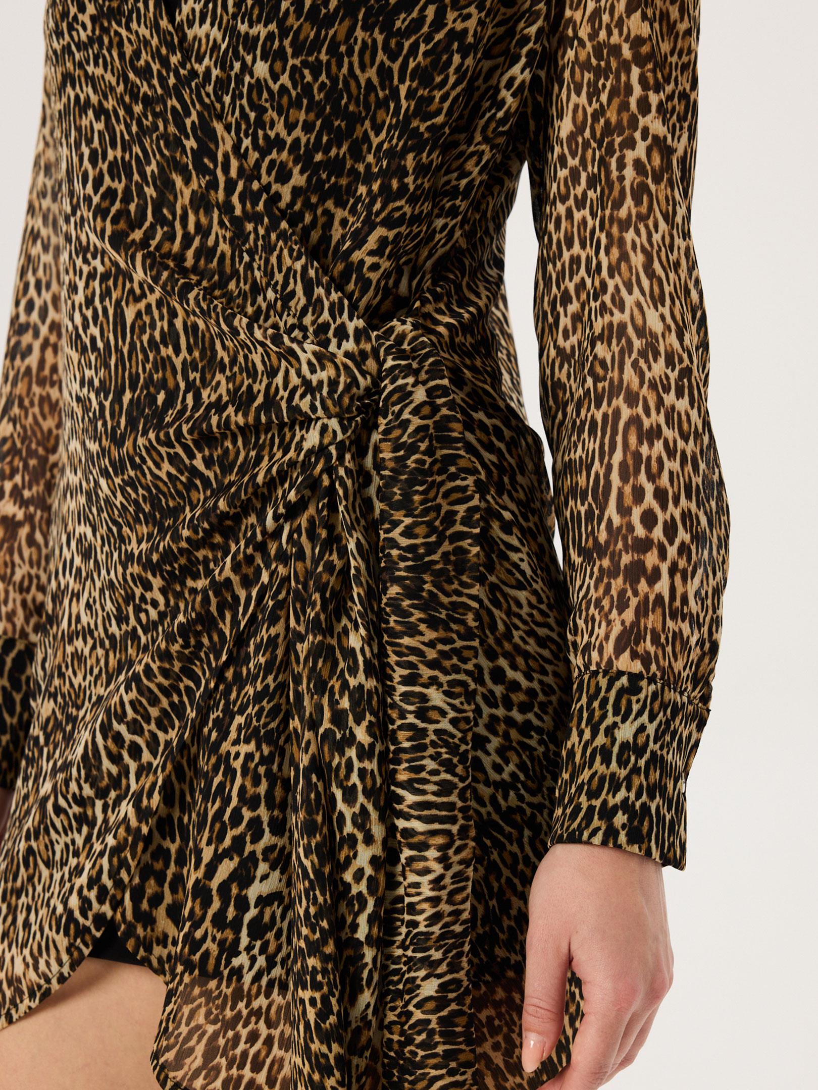 Leopar Desenli Bağlama Detaylı Şifon Elbise - Leopar Elbise Modelleri