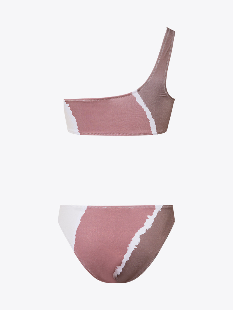 Light Gold Rengi Tek Omuz Bikini Takımı - Kahve