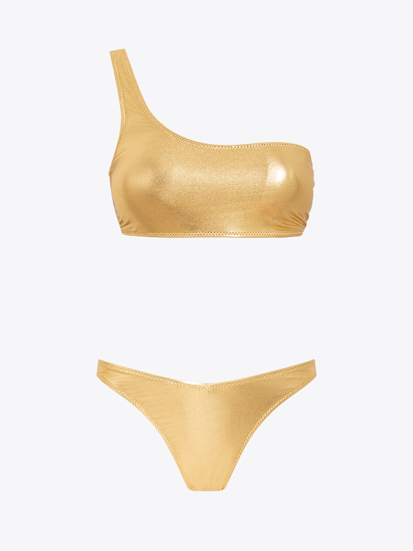 Light Gold Rengi Tek Omuz Bikini Takımı - Gold