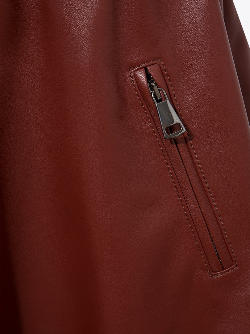 Mini Deri Etek - Bordo