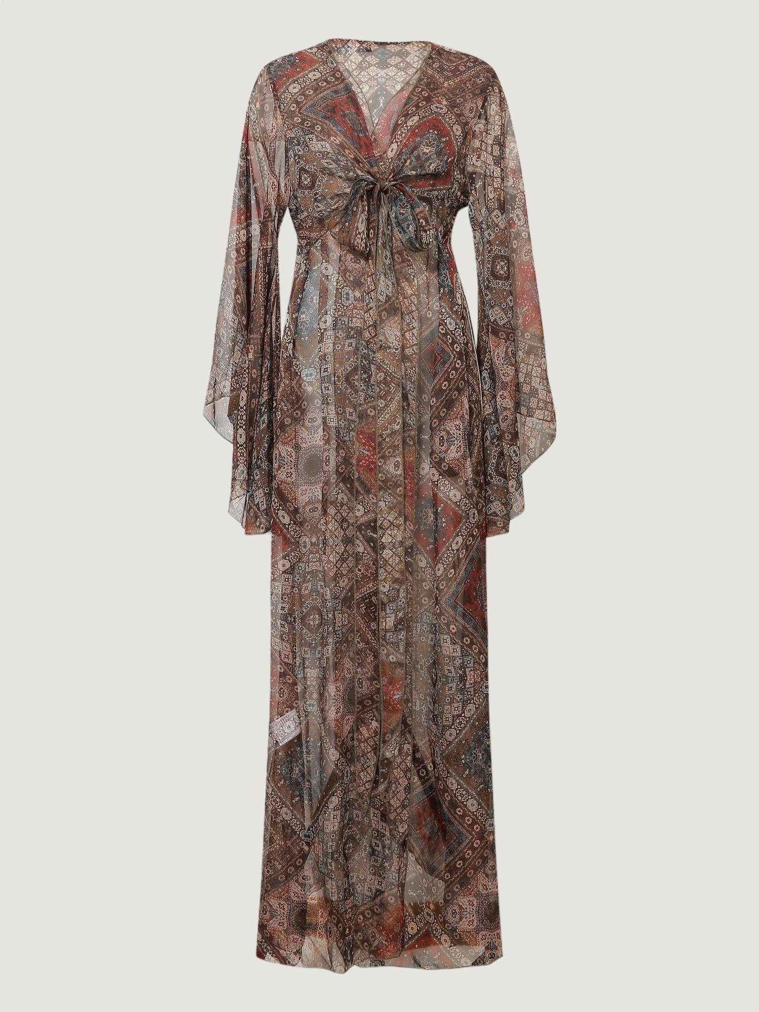 Önden Bağlama Detaylı Kimono - Desenli Kimono & Pareo Modelleri