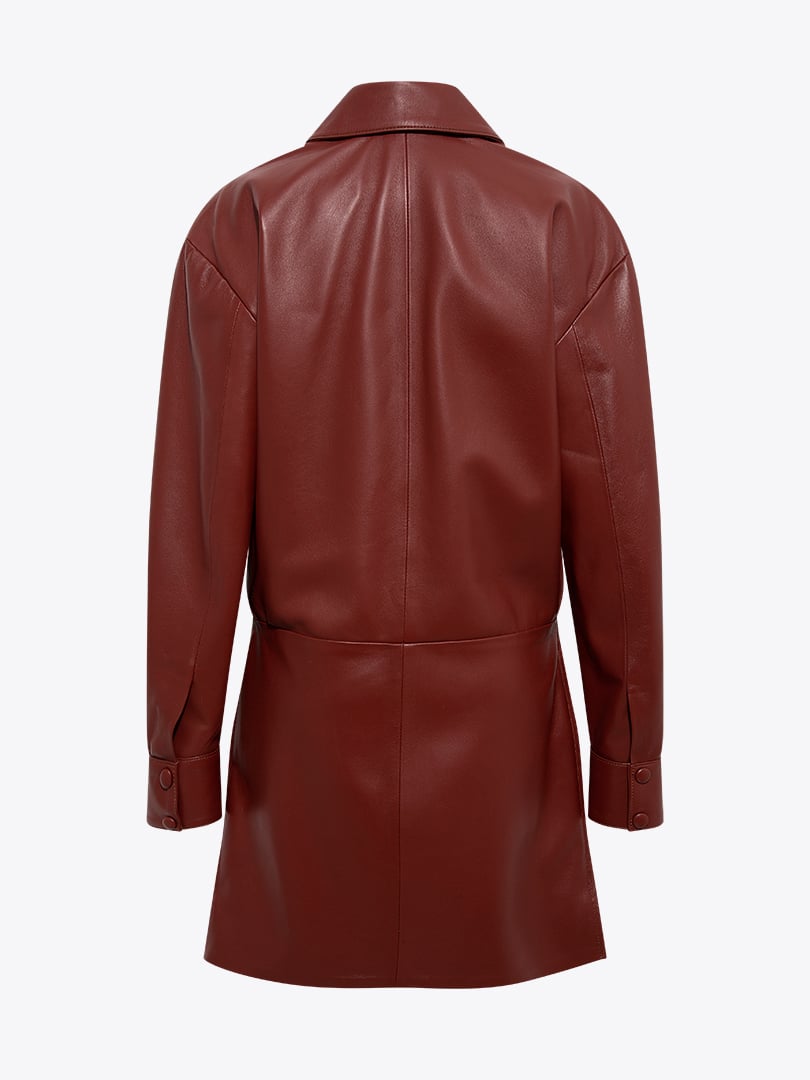 Önü Çıtçıt Patlı Deri Elbise - Bordo