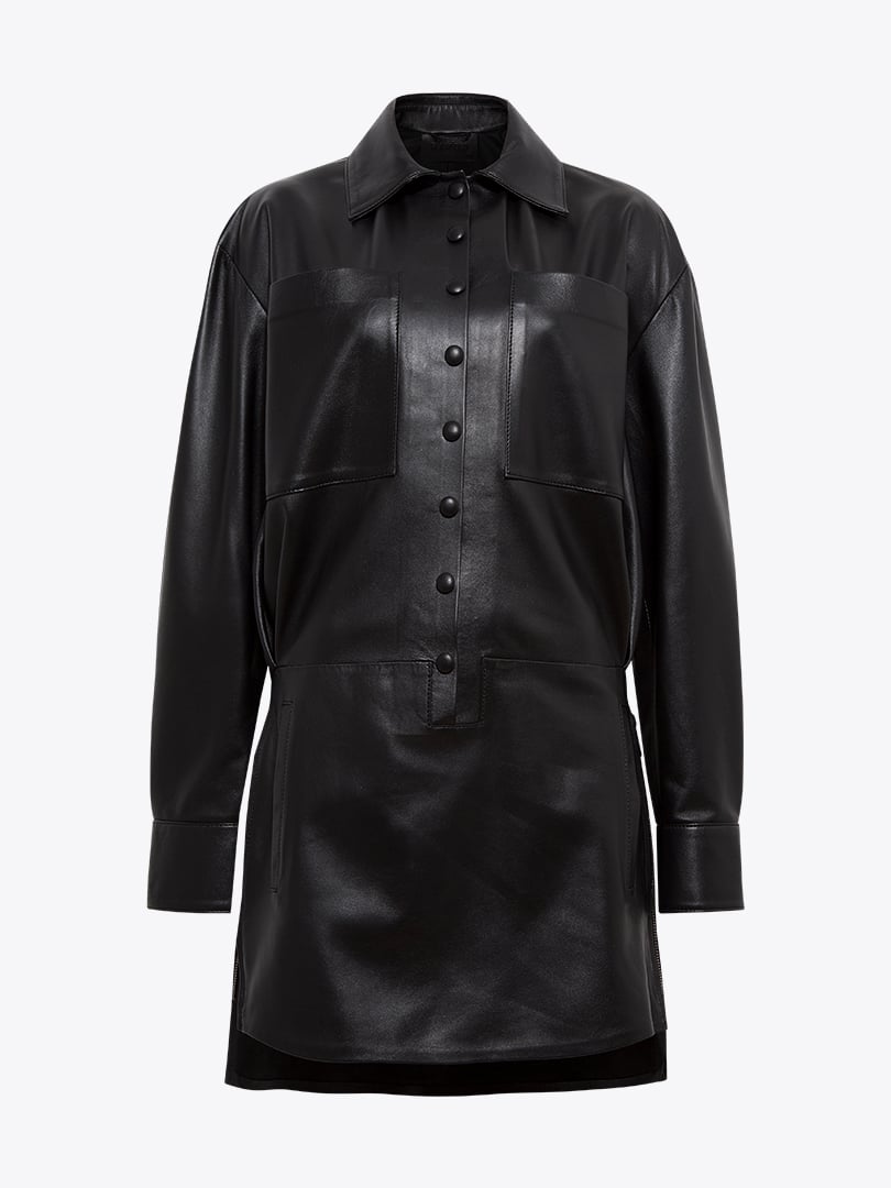 Önü Çıtçıt Patlı Deri Elbise - Siyah