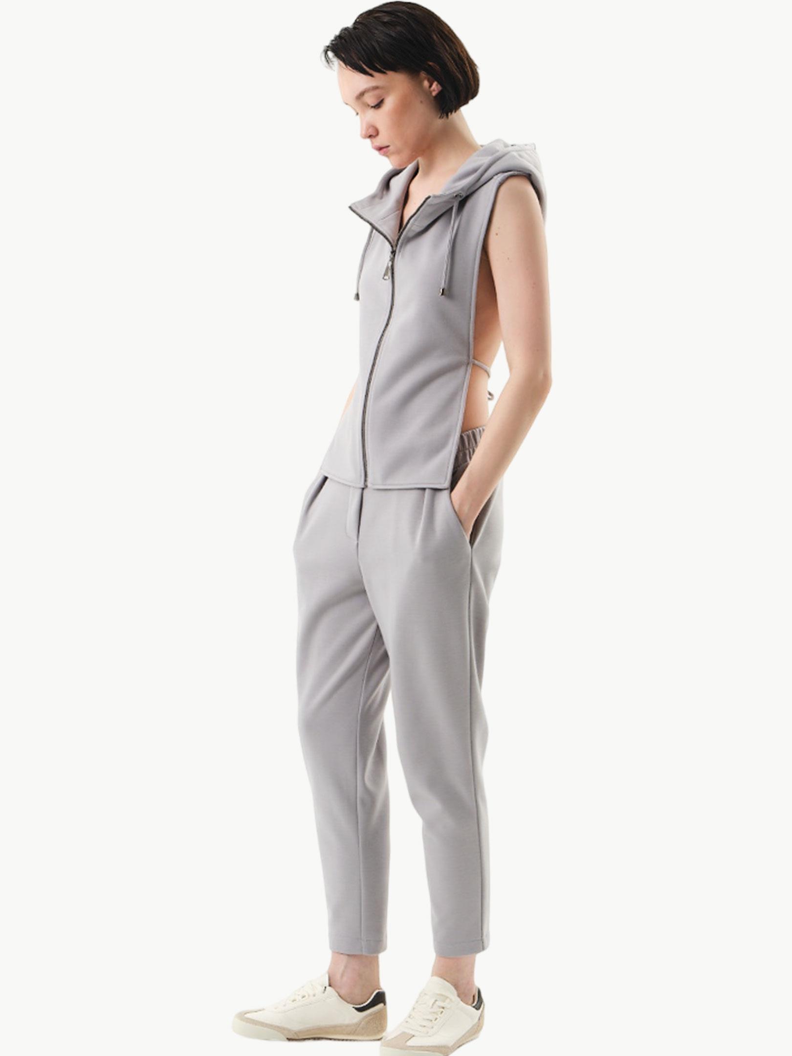 Önü Korsaj Arkası Lastikli Örme Kumaş Pantolon - Gri Pantolon Modelleri