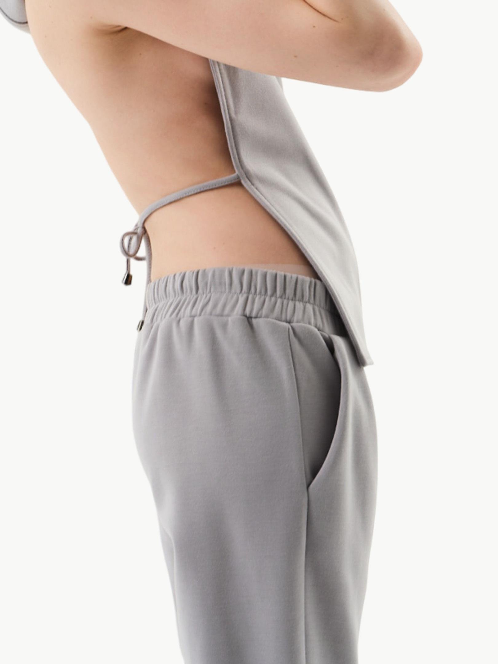 Önü Korsaj Arkası Lastikli Örme Kumaş Pantolon - Gri Pantolon Modelleri