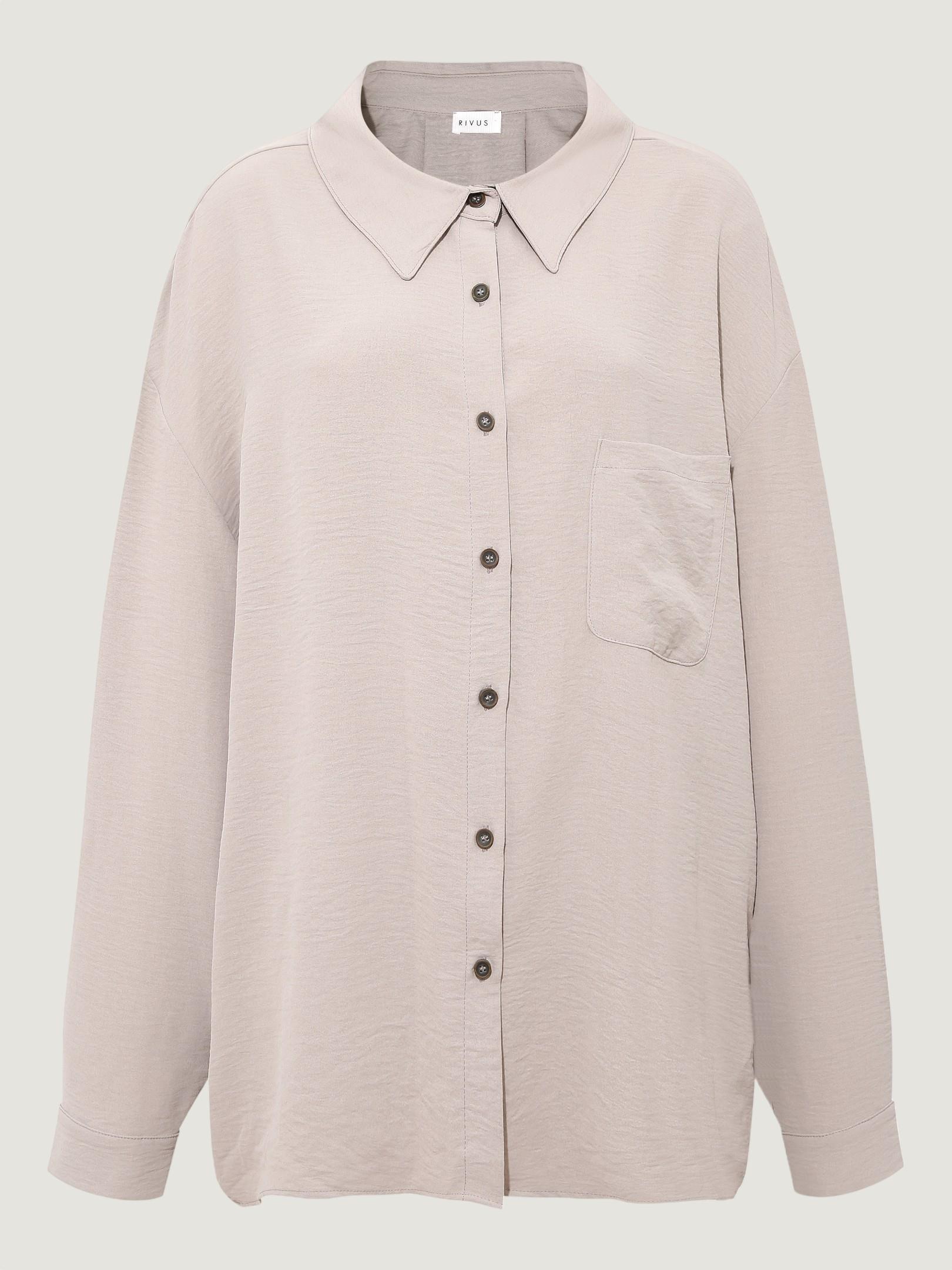 Oversize Cep Detaylı Dökümlü Gömlek - Gri Gömlek Modelleri