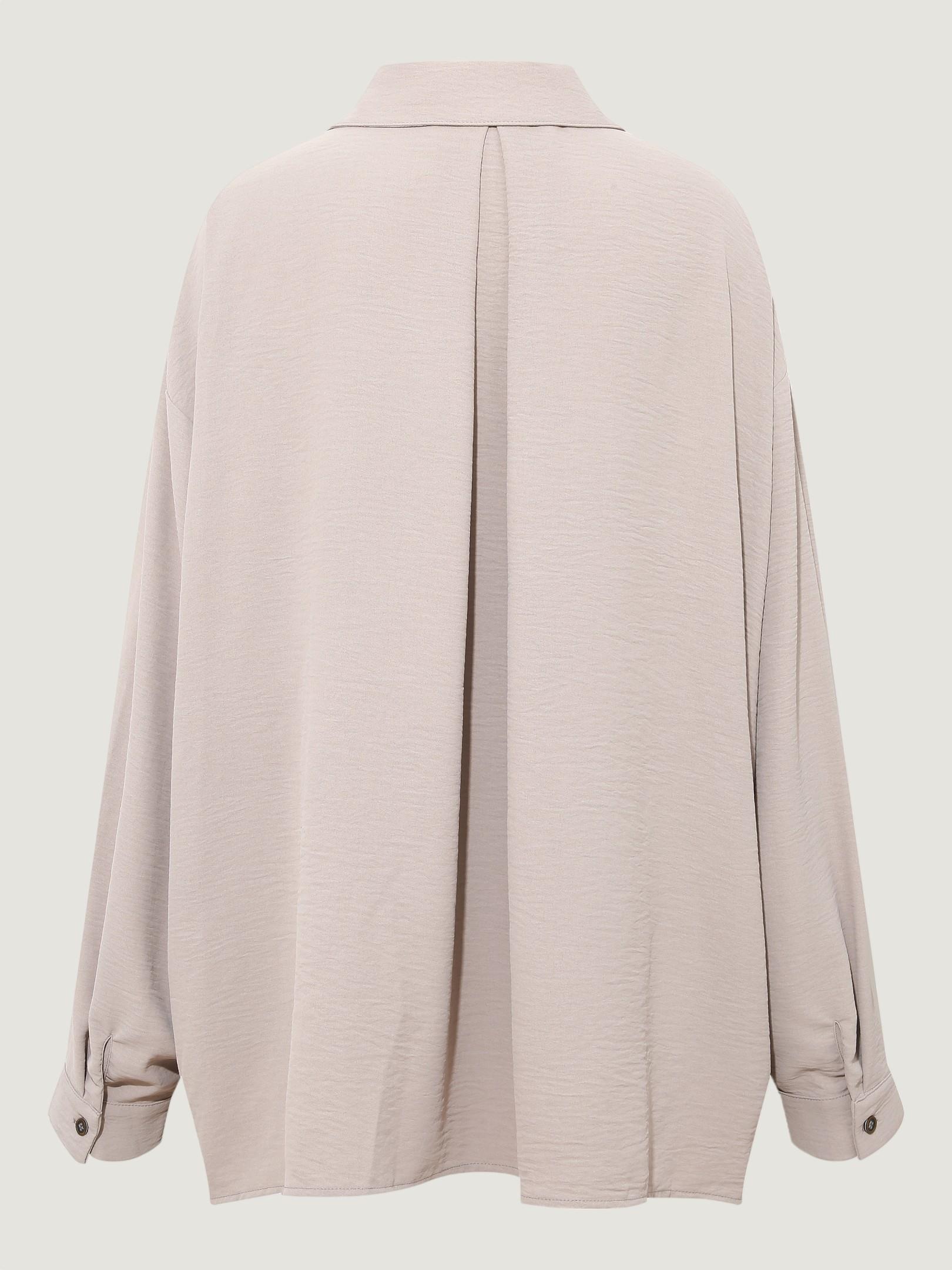 Oversize Cep Detaylı Dökümlü Gömlek - Gri Gömlek Modelleri