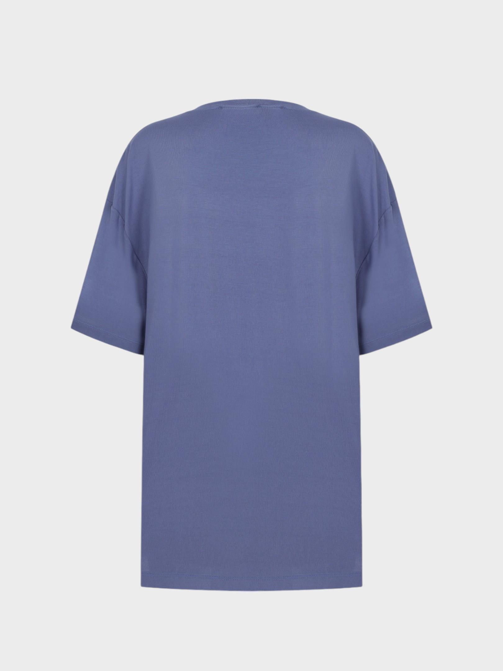 Oversize Dökümlü Viskon T-Shirt - Mavi T-shirt Modelleri