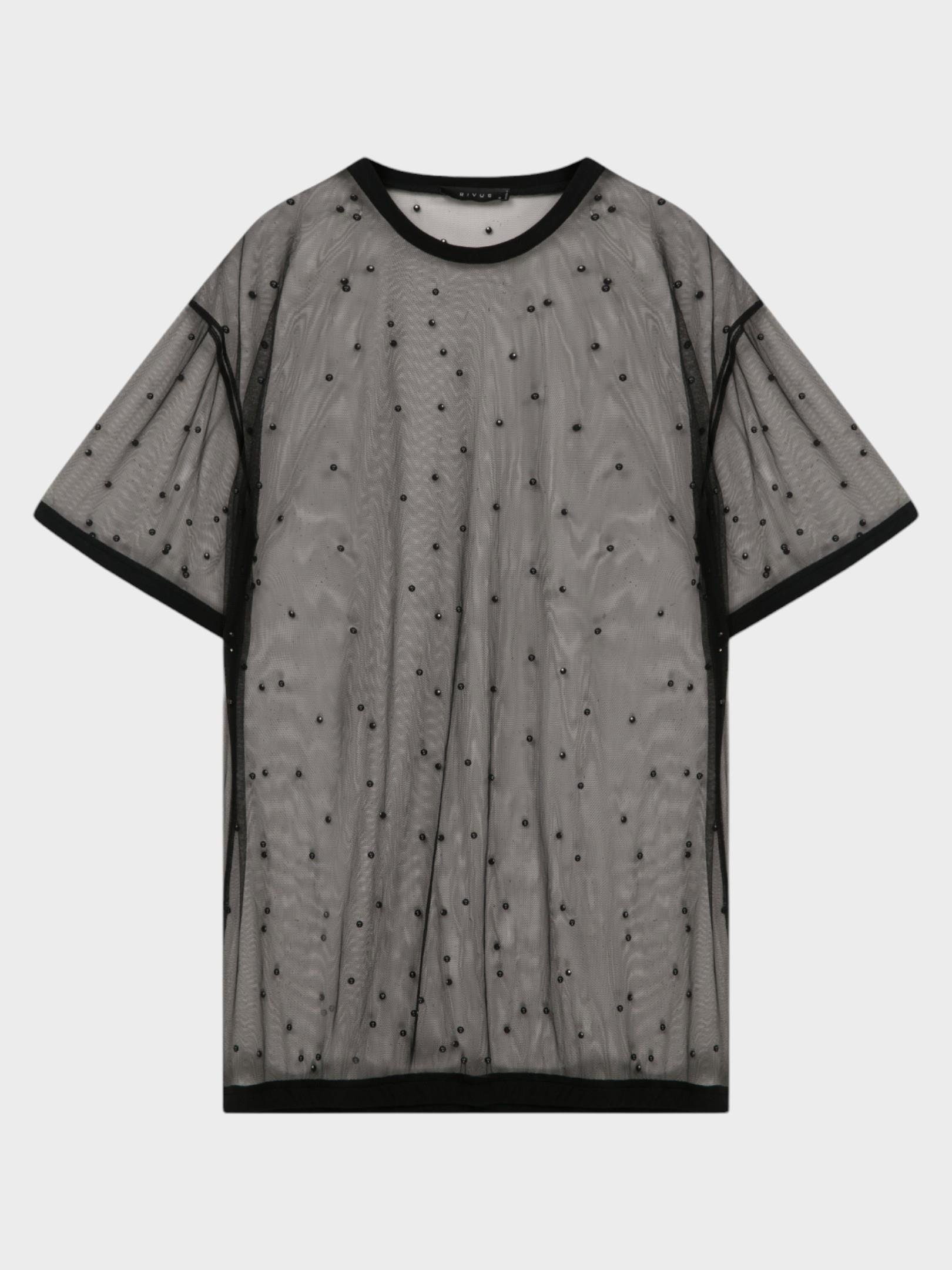 Oversize İncili Tül Şık T-Shirt - Siyah T-shirt Modelleri