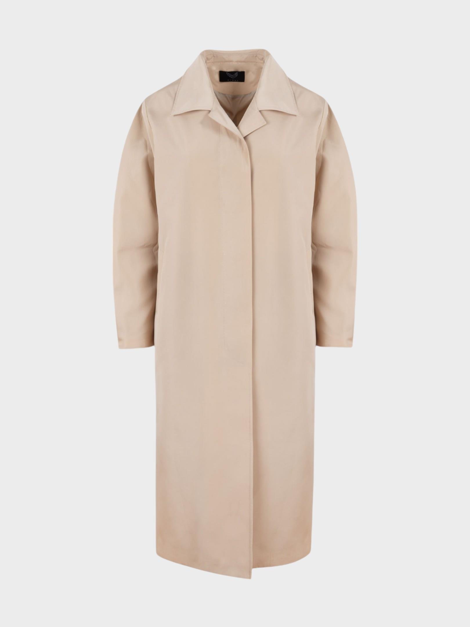 Oversize Kesim Düğmeli ve Cep Detaylı Uzun Trençkot - Bej Kaban ve Trençkot Modelleri