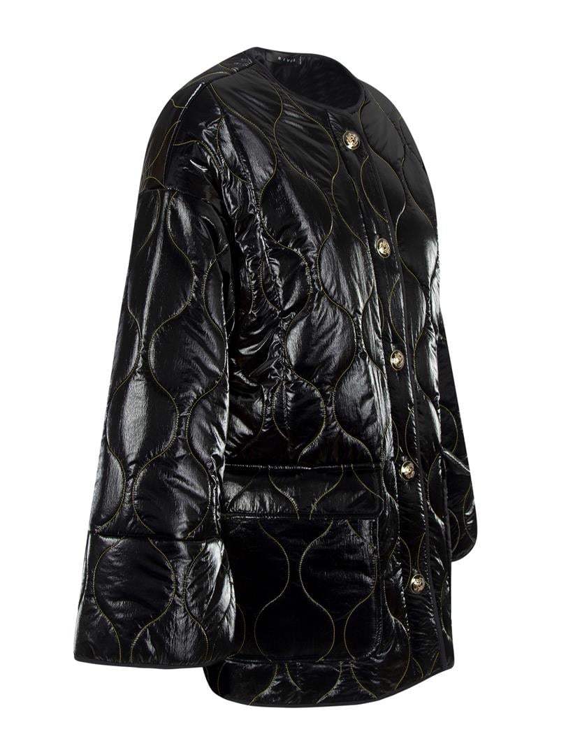 Oversize Kesimli Kapitone Mont - Siyah