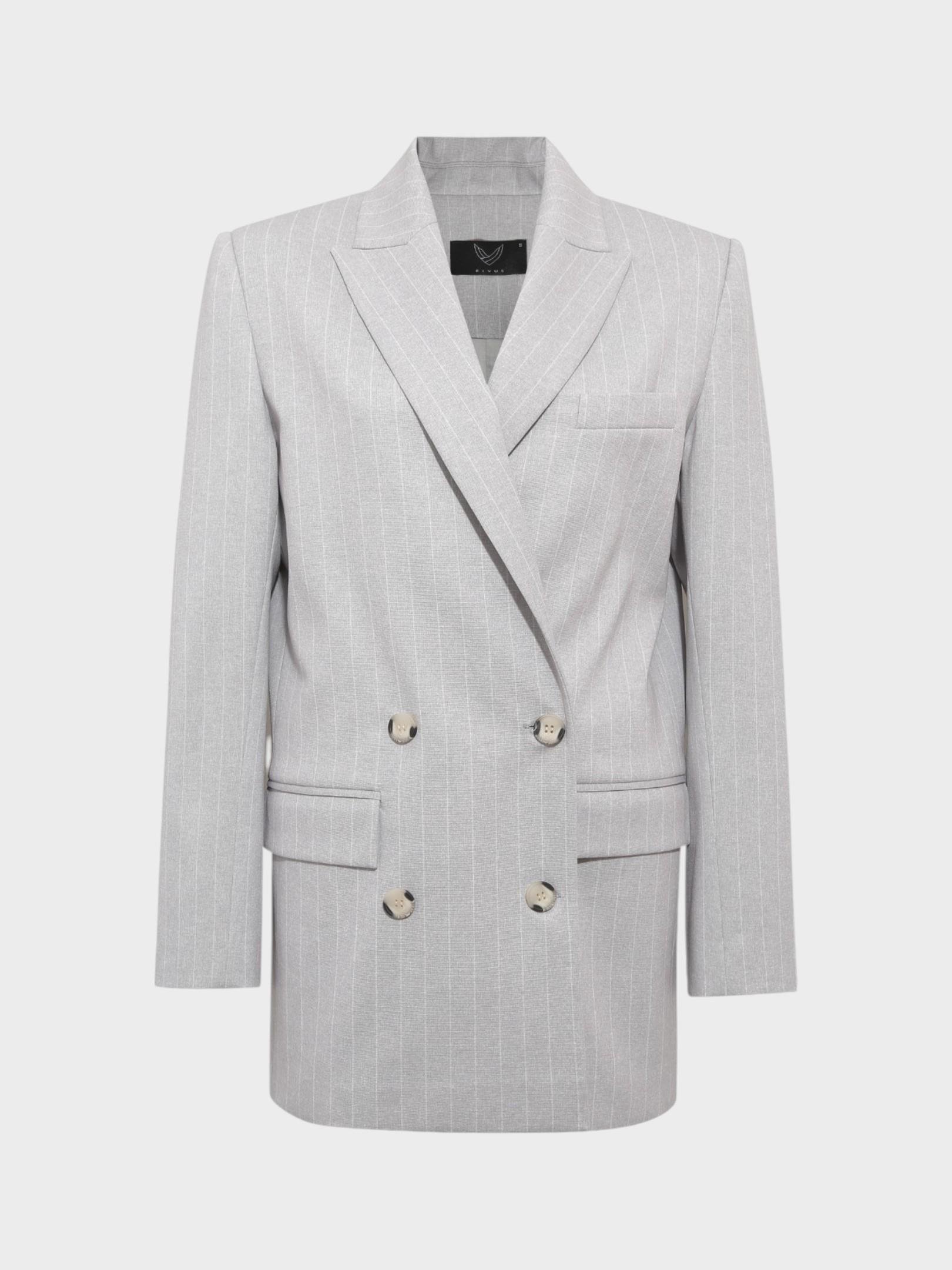 Oversize Kruvaze Kesim Ceket - Gri Çizgili Ceket Modelleri