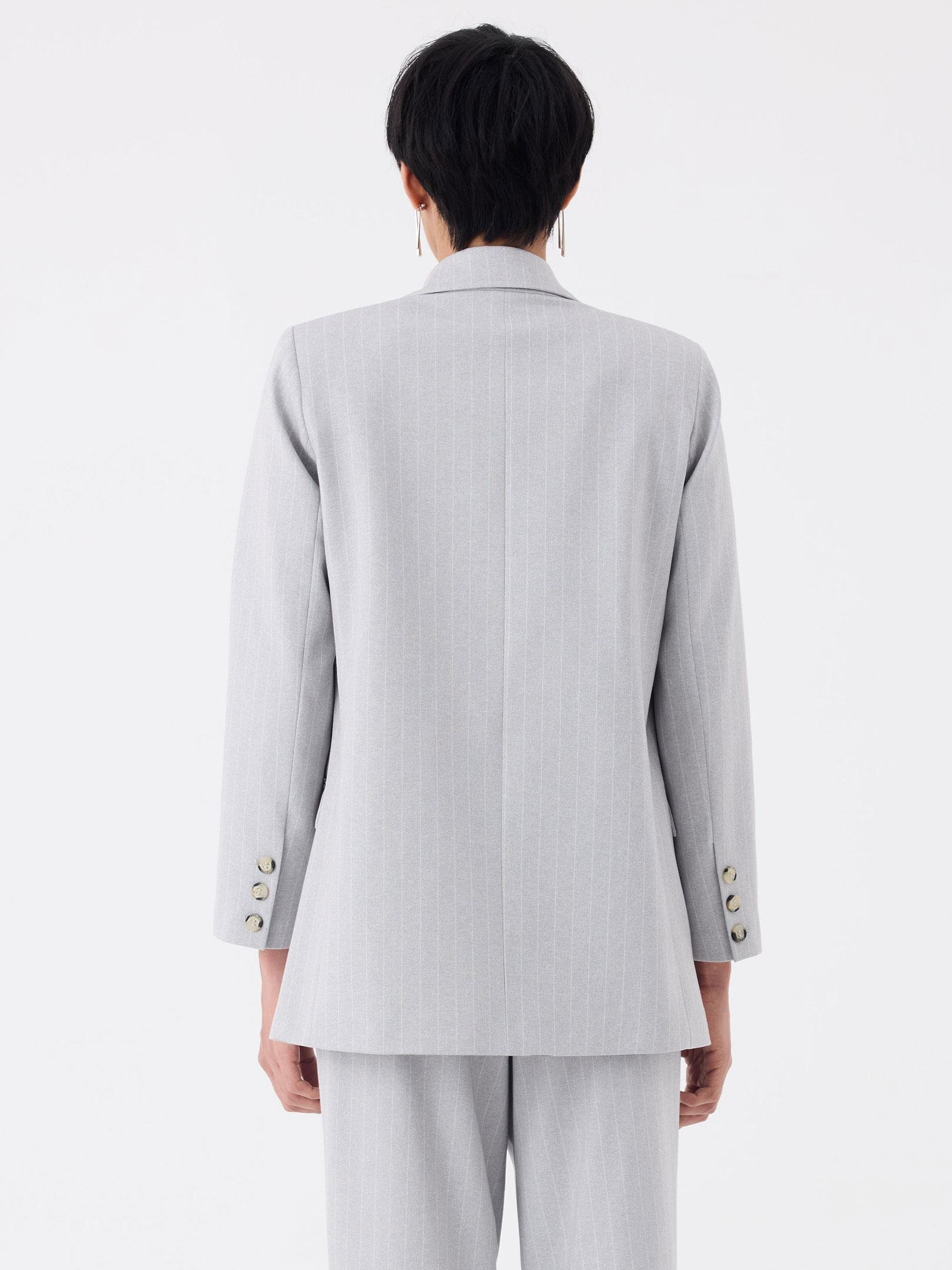 Oversize Kruvaze Kesim Ceket - Gri Çizgili Ceket Modelleri