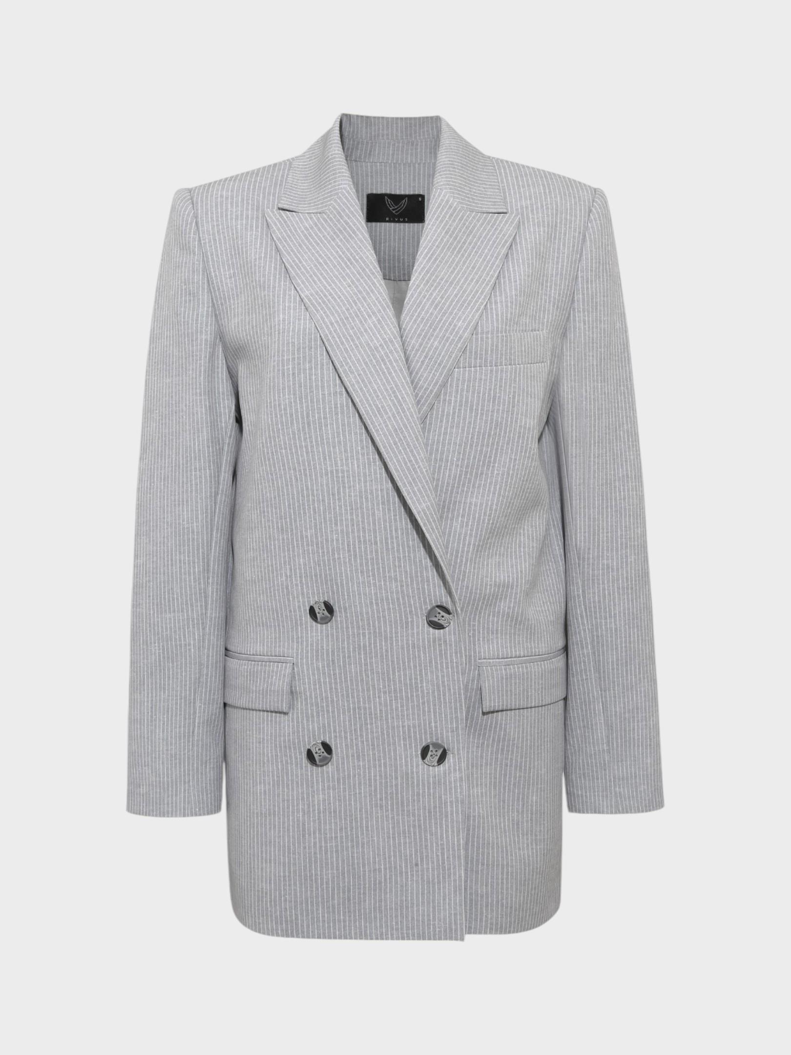 Oversize Kruvaze  Kesim İnce Çizgili Ceket - Gri Ceket Modelleri