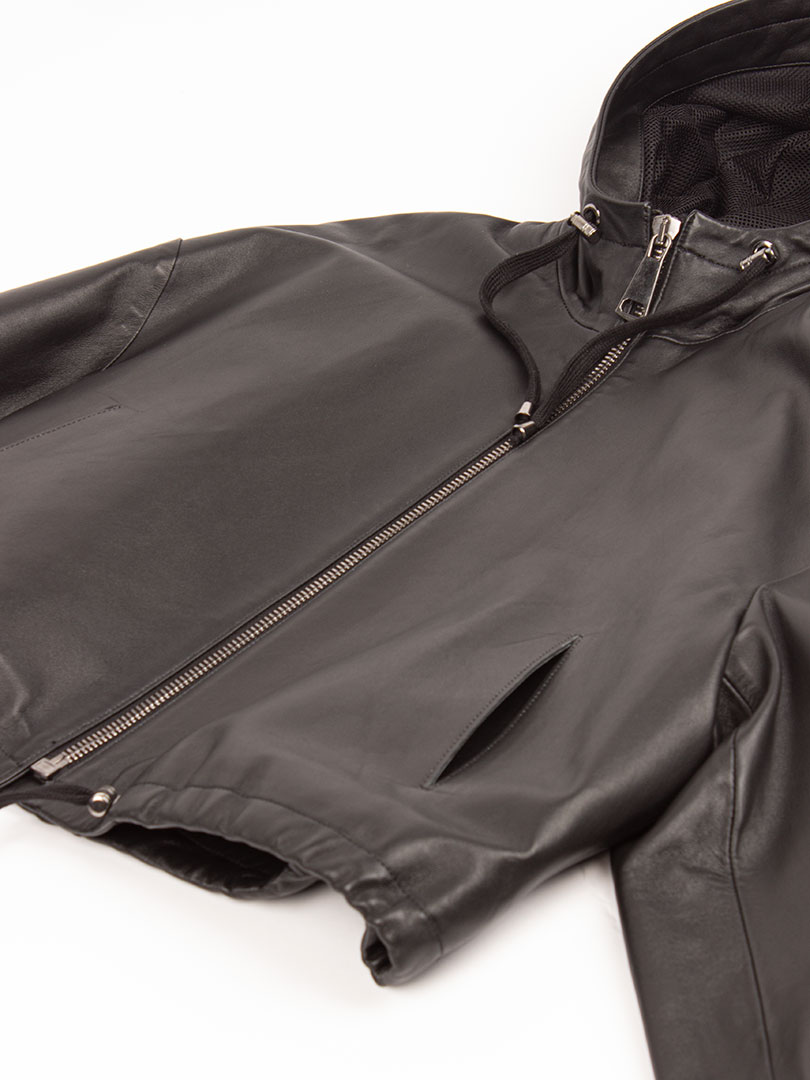 Oversized Kapüşonlu Deri Bomber Ceket - Siyah