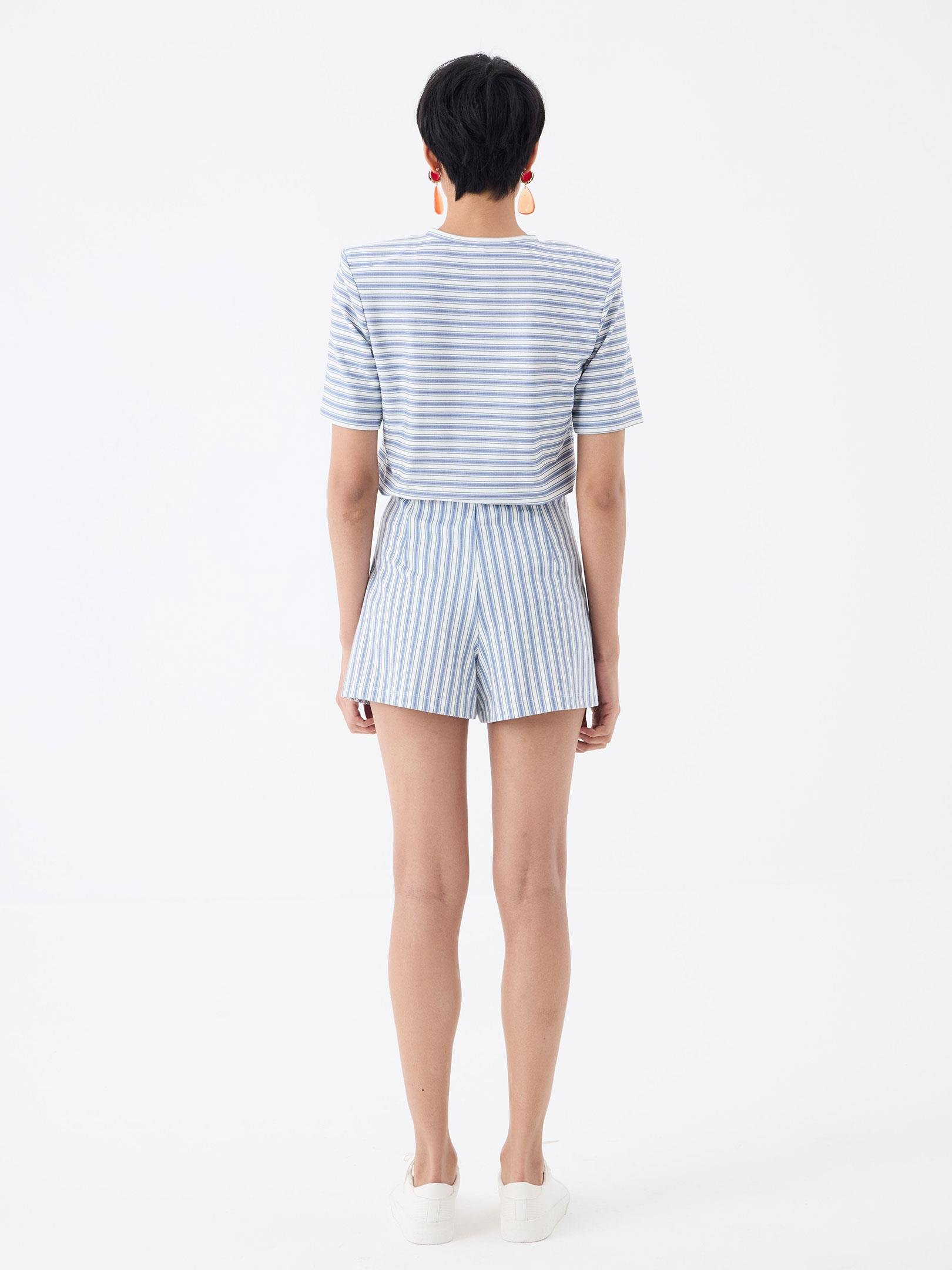 Pileli Şort Etek - Mavi Çizgili Şort Modelleri