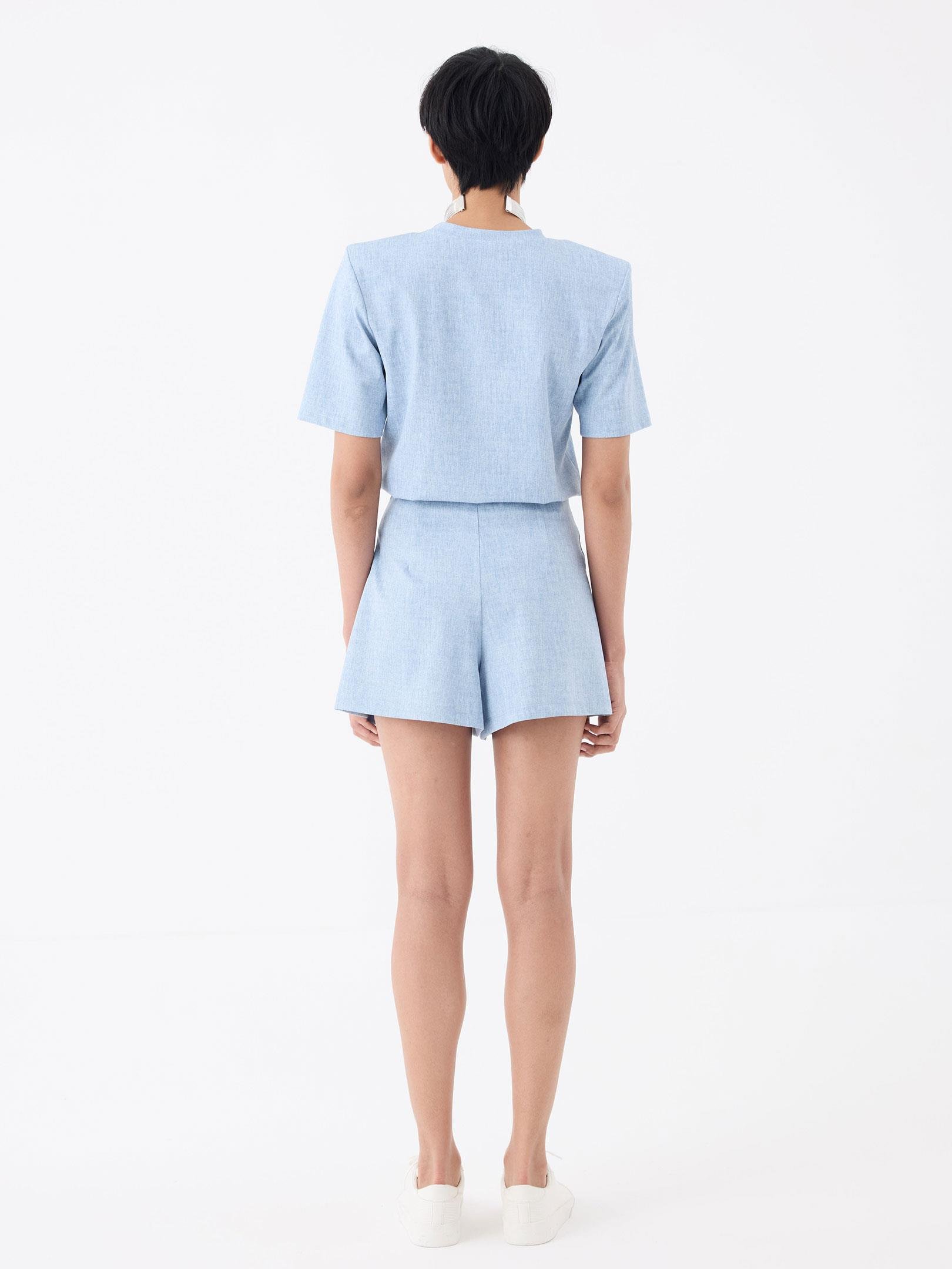 Pileli Şort Etek - Mavi Etek Modelleri