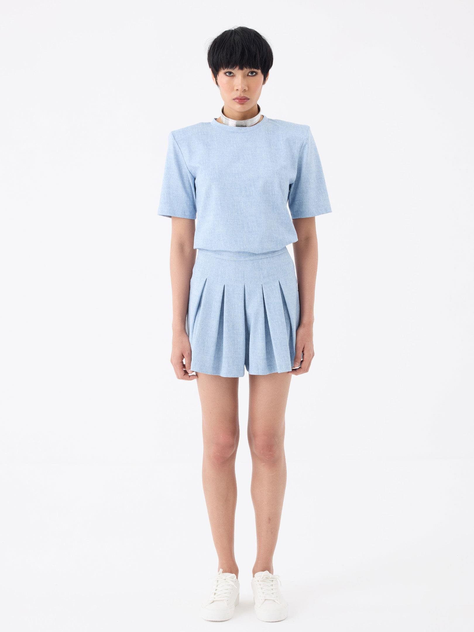 Pileli Şort Etek - Mavi Etek Modelleri