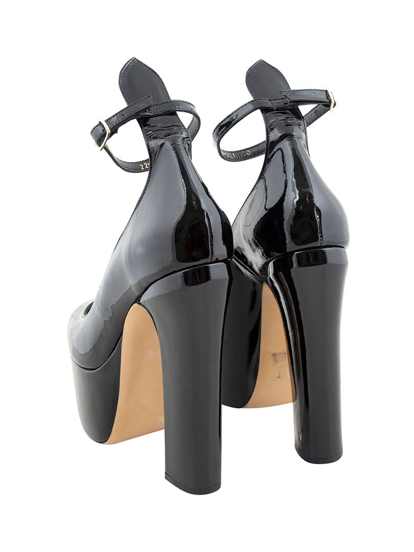 Platform Topuklu Bantlı Rugan Ayakkabı - Siyah